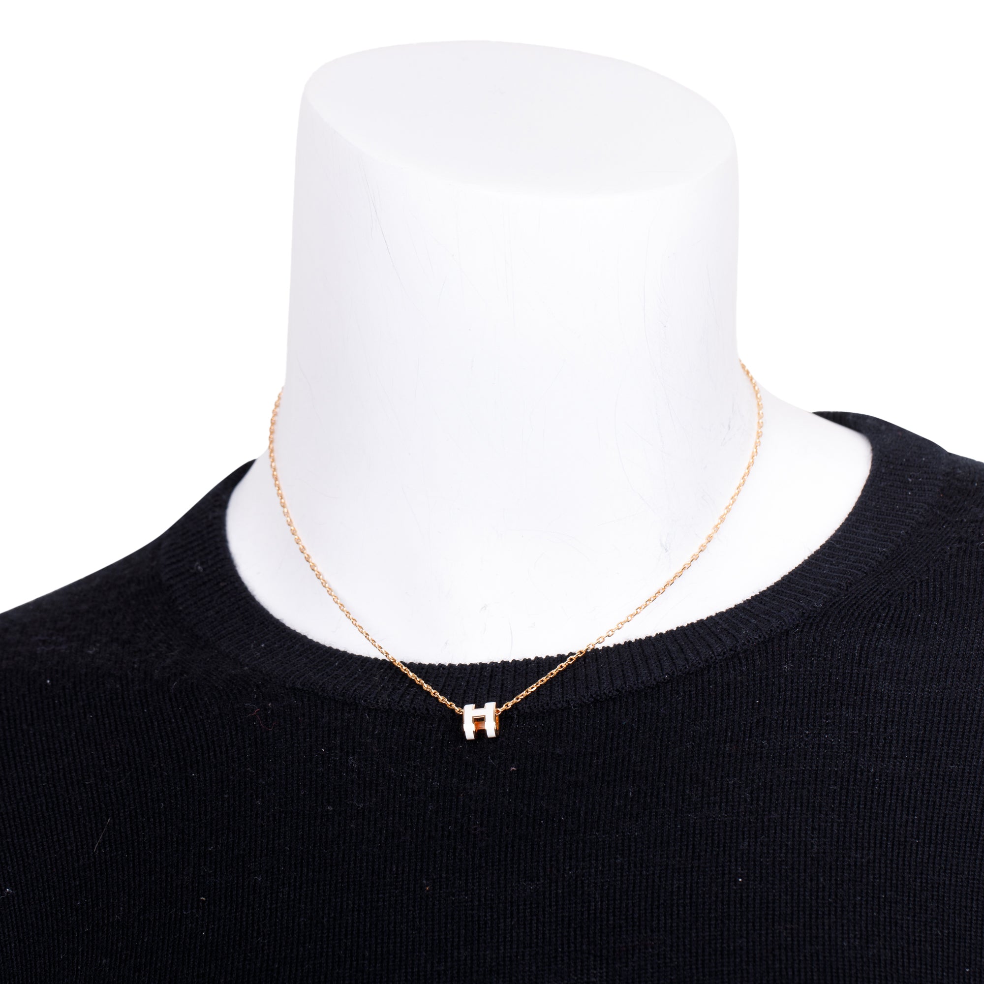 Hermes Rose Gold-Plated White Enamel Mini Pop H Pendant Necklace
