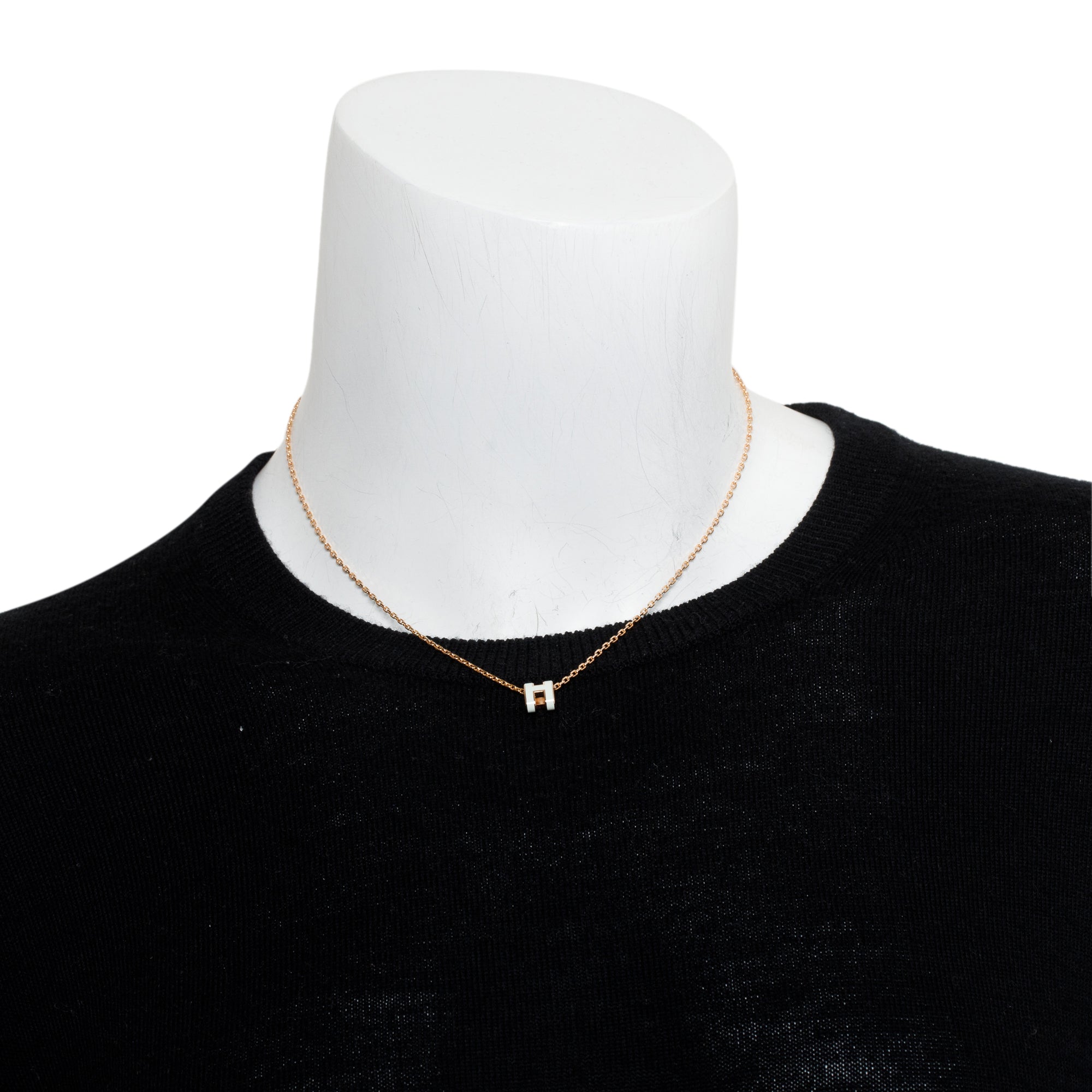 Hermes Rose Gold-Plated White Lacquered Mini Pop H Pendant Necklace w/ Box & Receipt