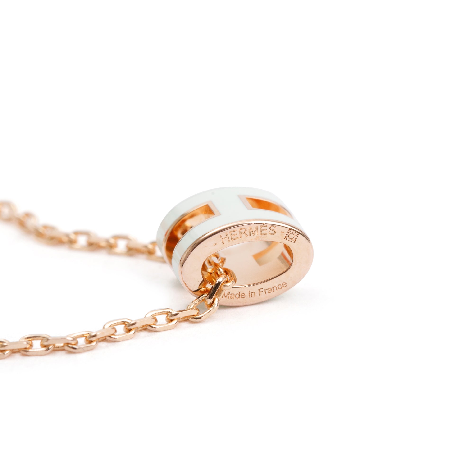 Hermes Rose Gold-Plated White Lacquered Mini Pop H Pendant Necklace w/ Box & Receipt