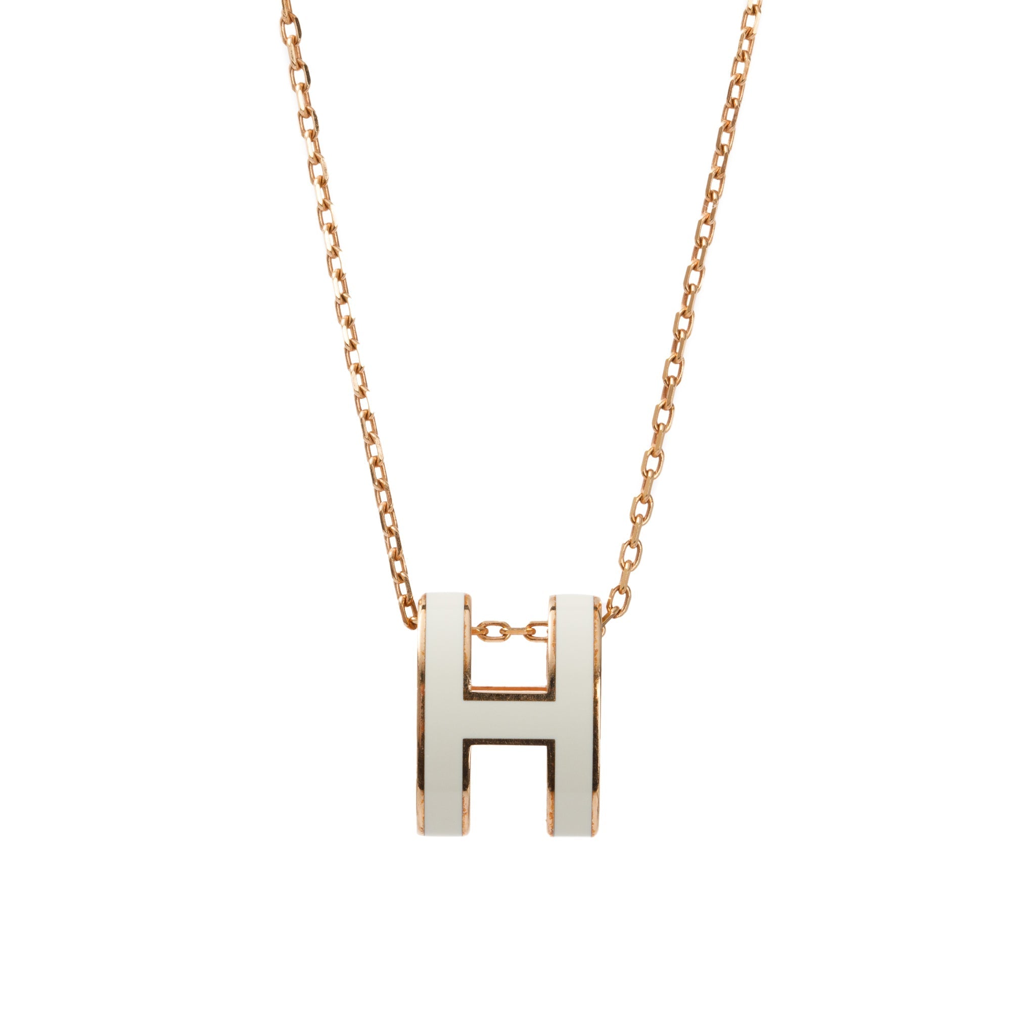 Hermes Rose Gold-Plated White Lacquered Pop H Pendant Necklace