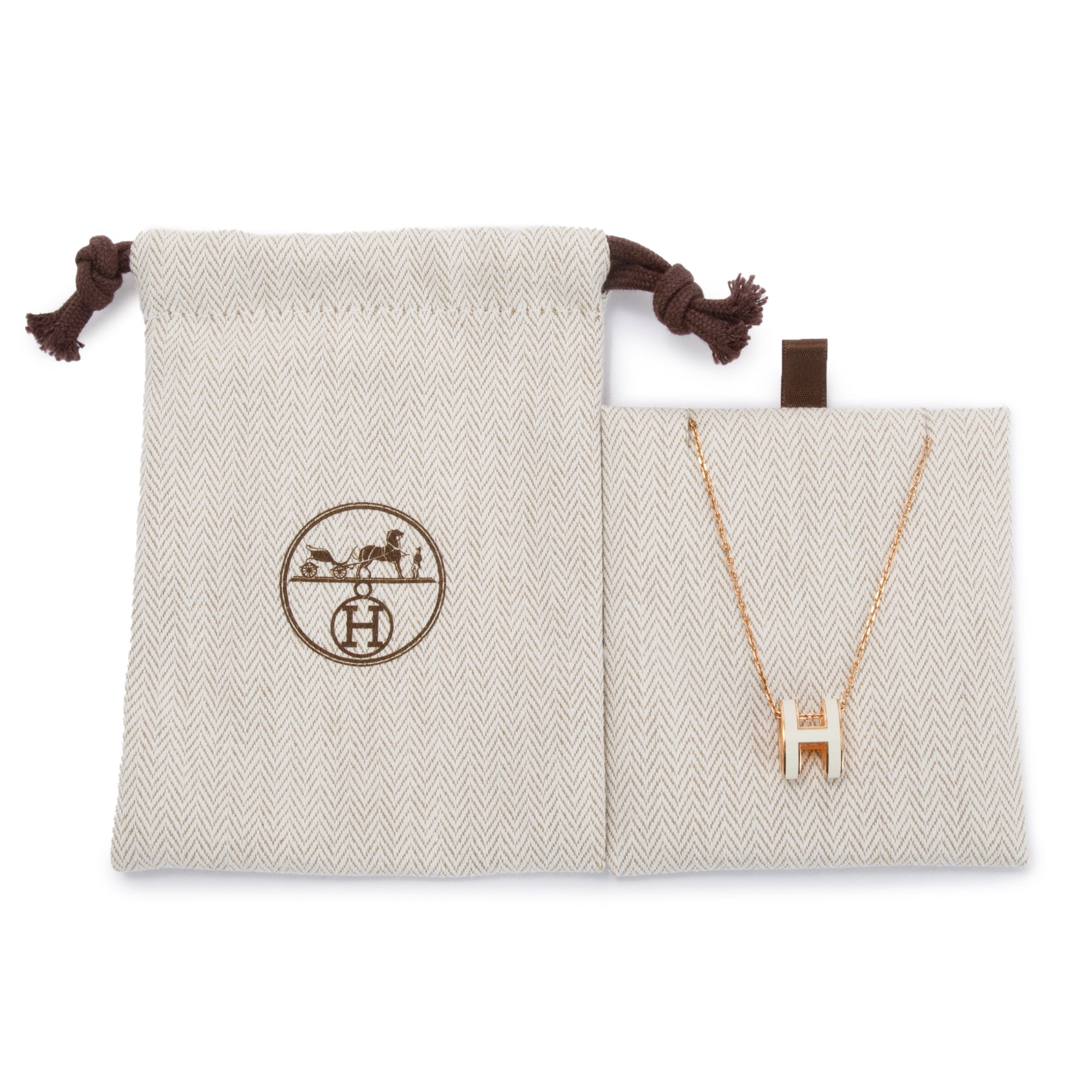 Hermes Rose Gold-Plated White Lacquered Pop H Pendant Necklace