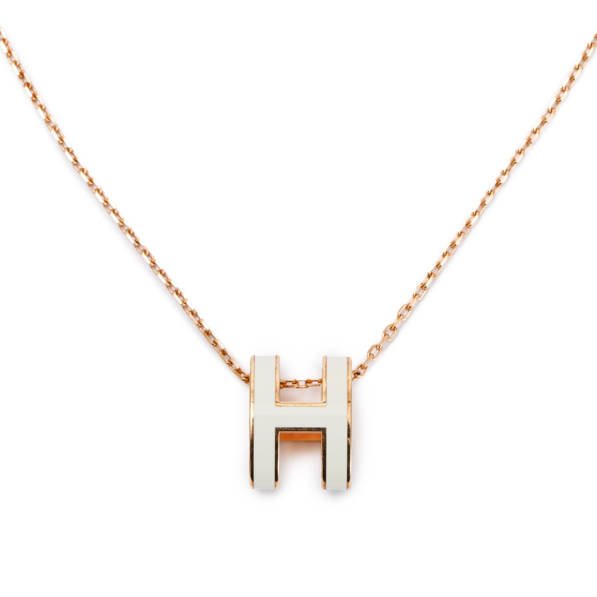 Hermes Rose Gold-Plated White Lacquered Pop H Pendant Necklace