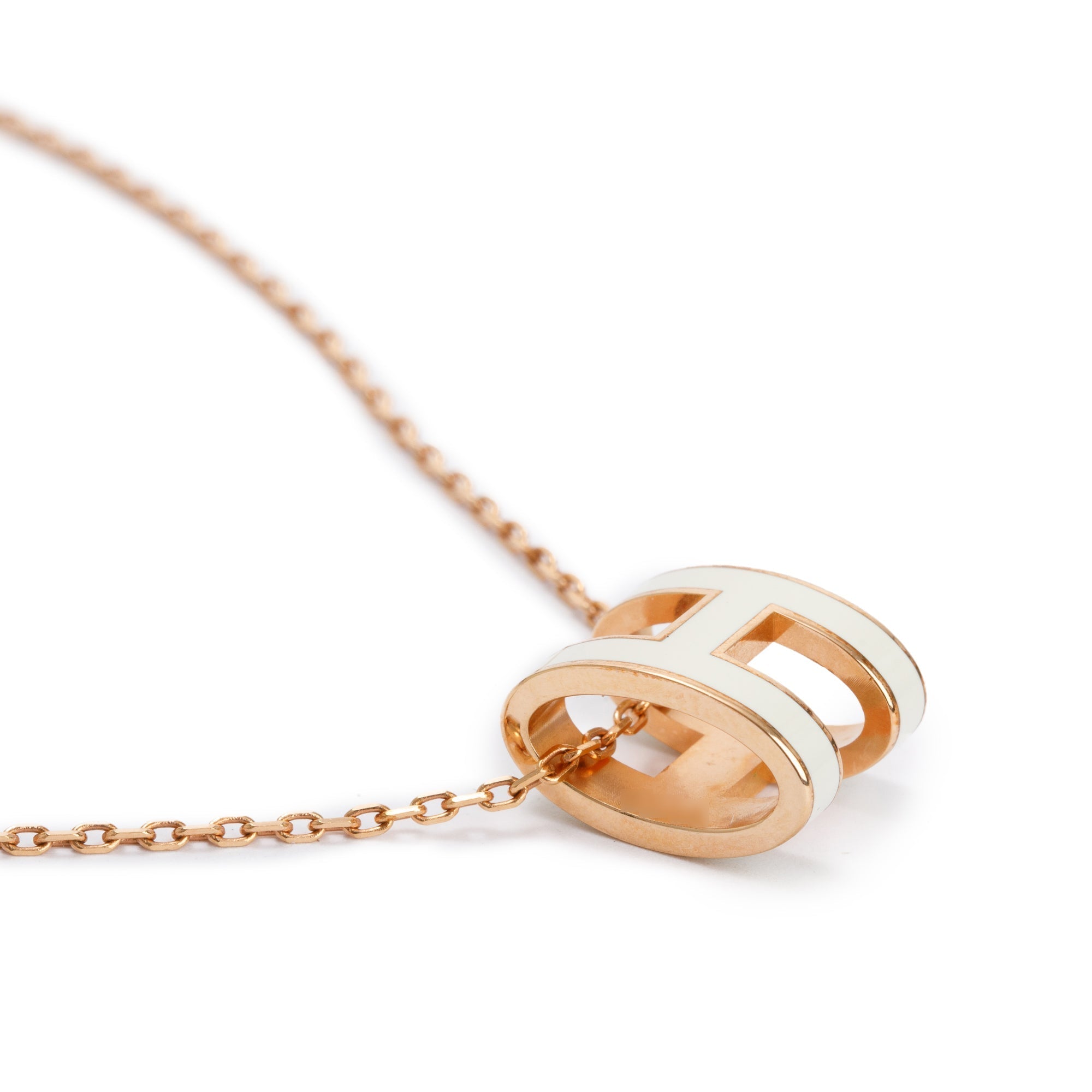 Hermes Rose Gold-Plated White Lacquered Pop H Pendant Necklace