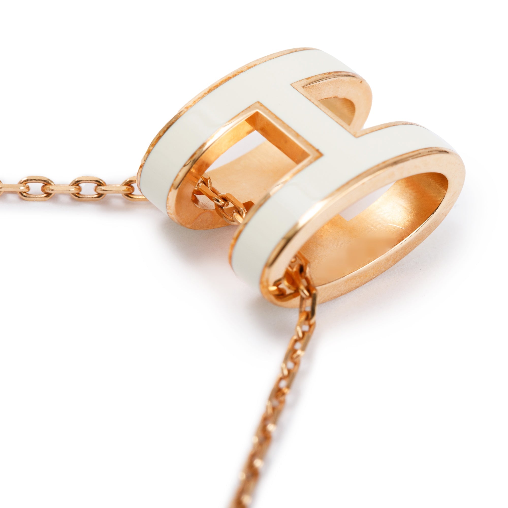 Hermes Rose Gold-Plated White Lacquered Pop H Pendant Necklace