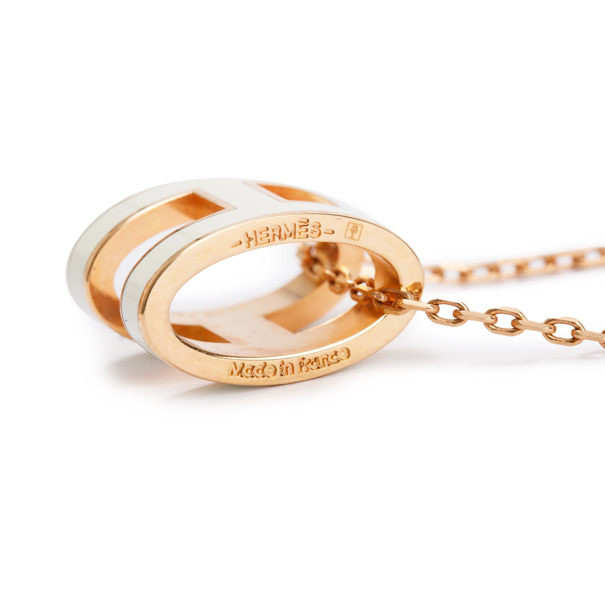 Hermes Rose Gold-Plated White Lacquered Pop H Pendant Necklace