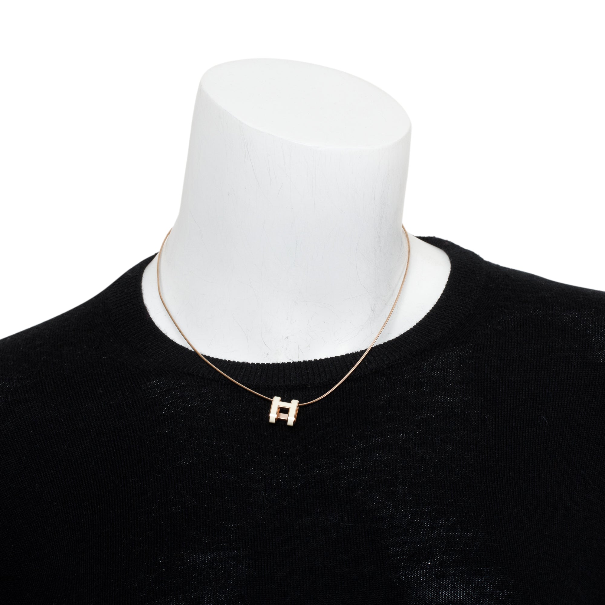 Hermes Rose Gold-Plated White Lacquered Pop H Pendant Necklace w/ Box