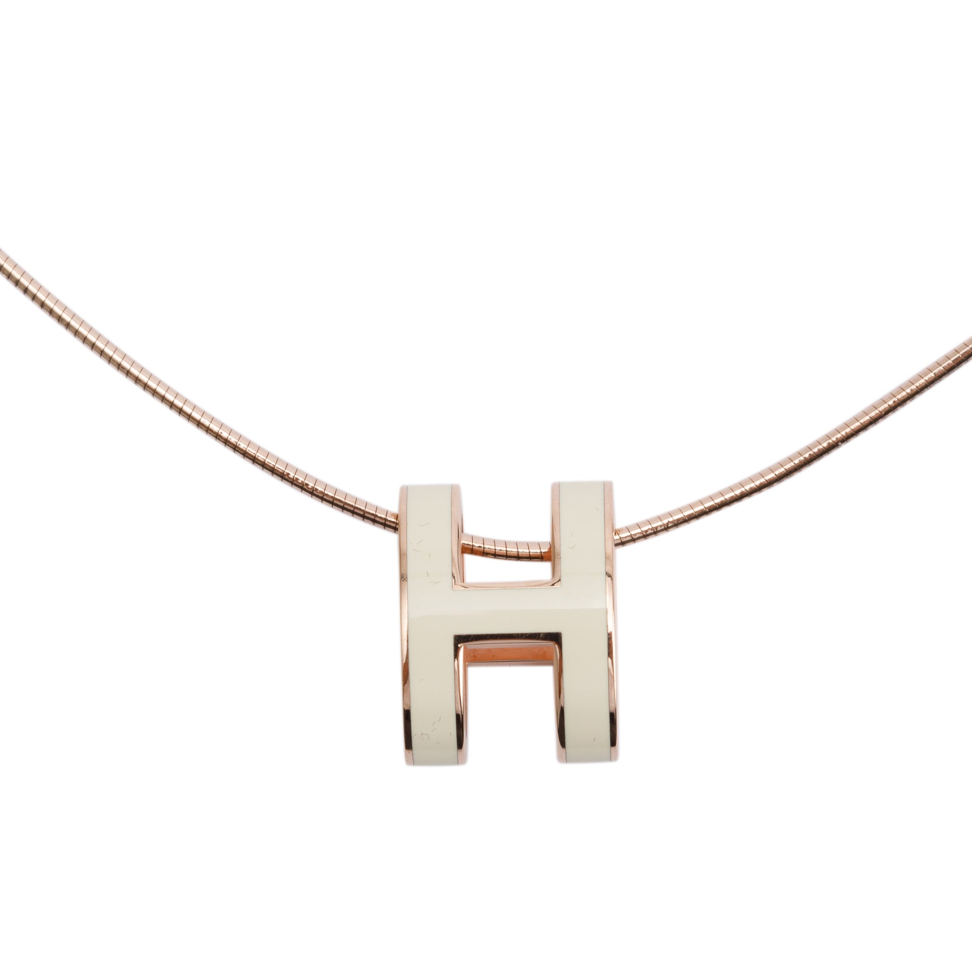 Hermes Rose Gold-Plated White Lacquered Pop H Pendant Necklace w/ Box