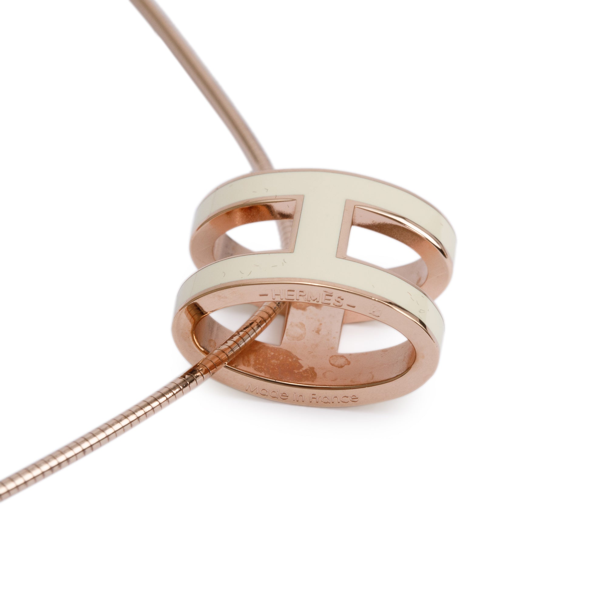 Hermes Rose Gold-Plated White Lacquered Pop H Pendant Necklace w/ Box