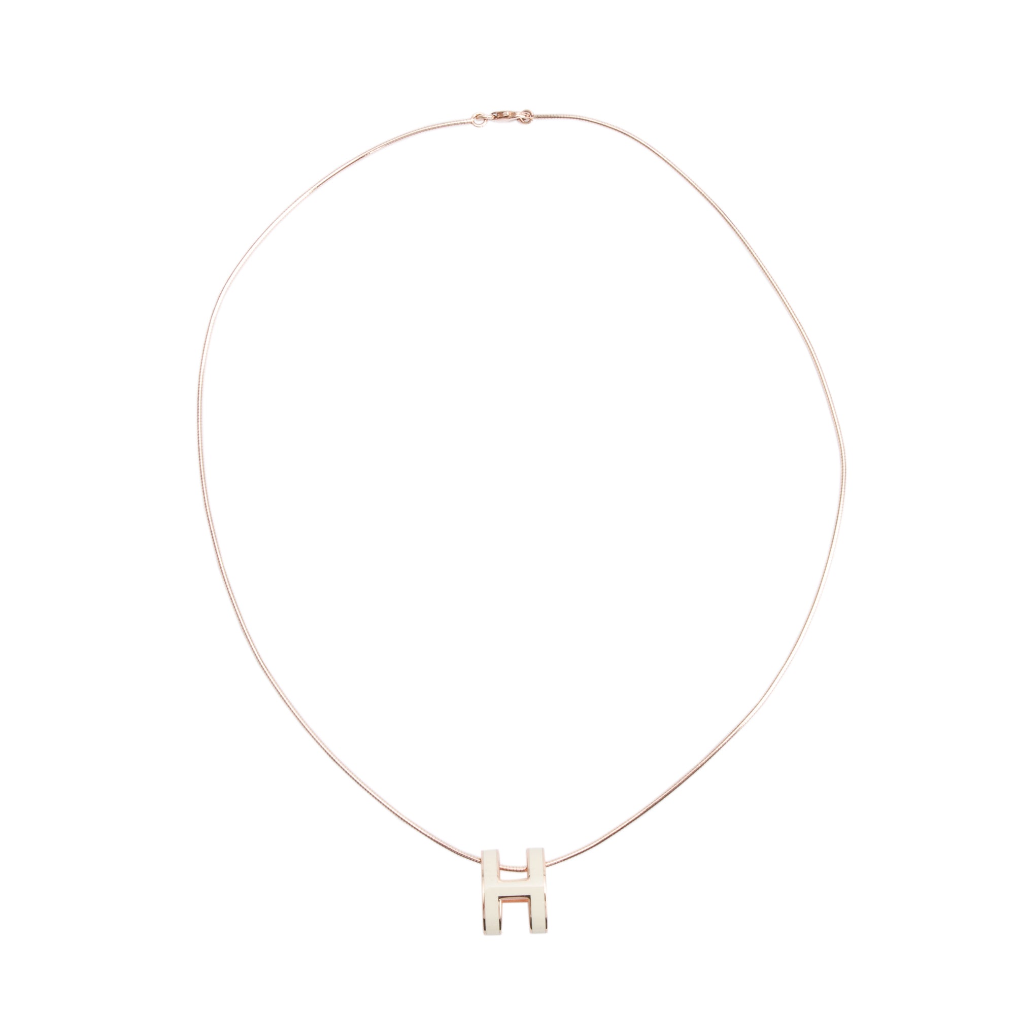 Hermes Rose Gold-Plated White Lacquered Pop H Pendant Necklace w/ Box