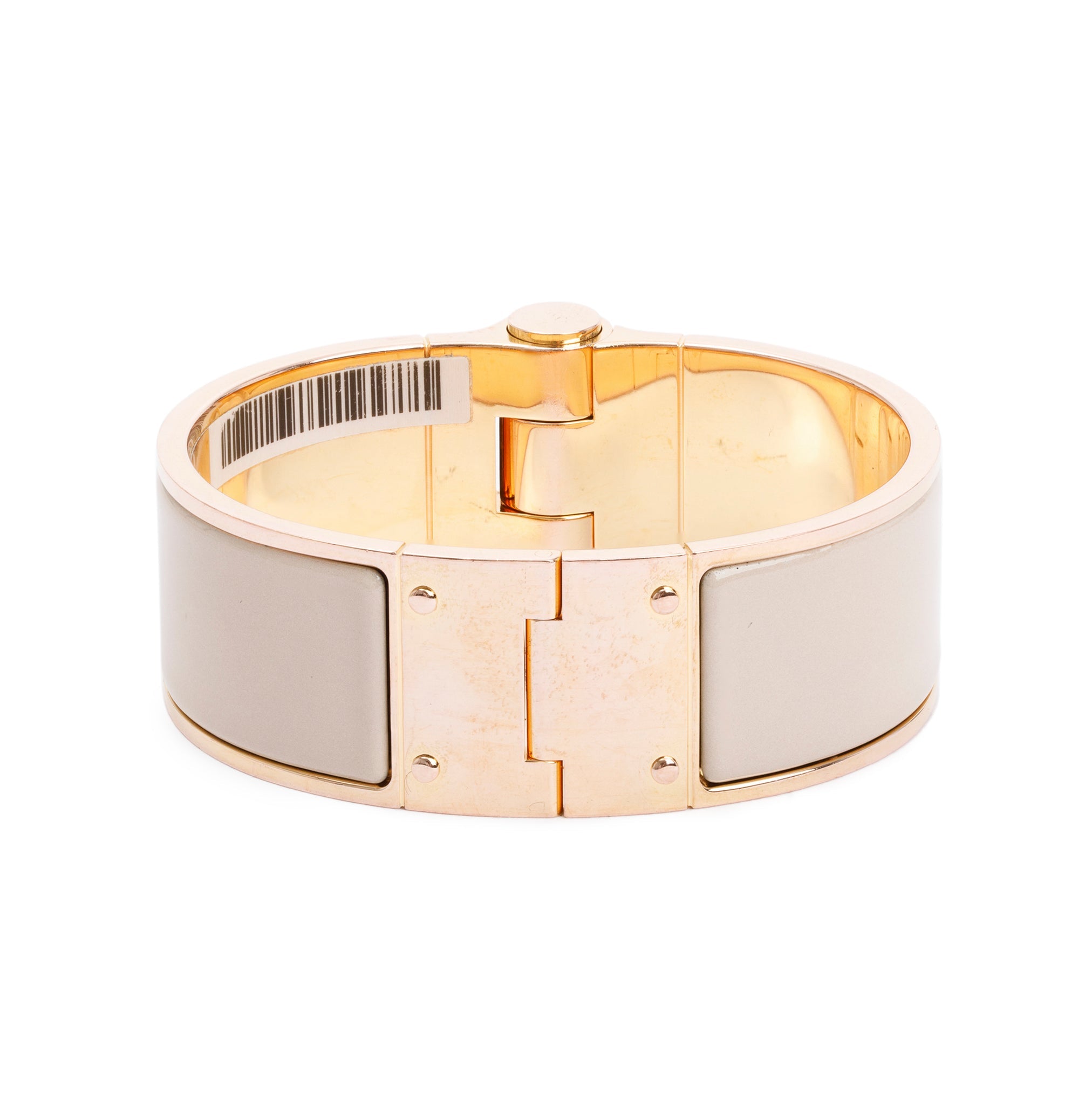 Hermes Rose Gold Plated Wide Hinged Beige Rose Enamel Bracelet