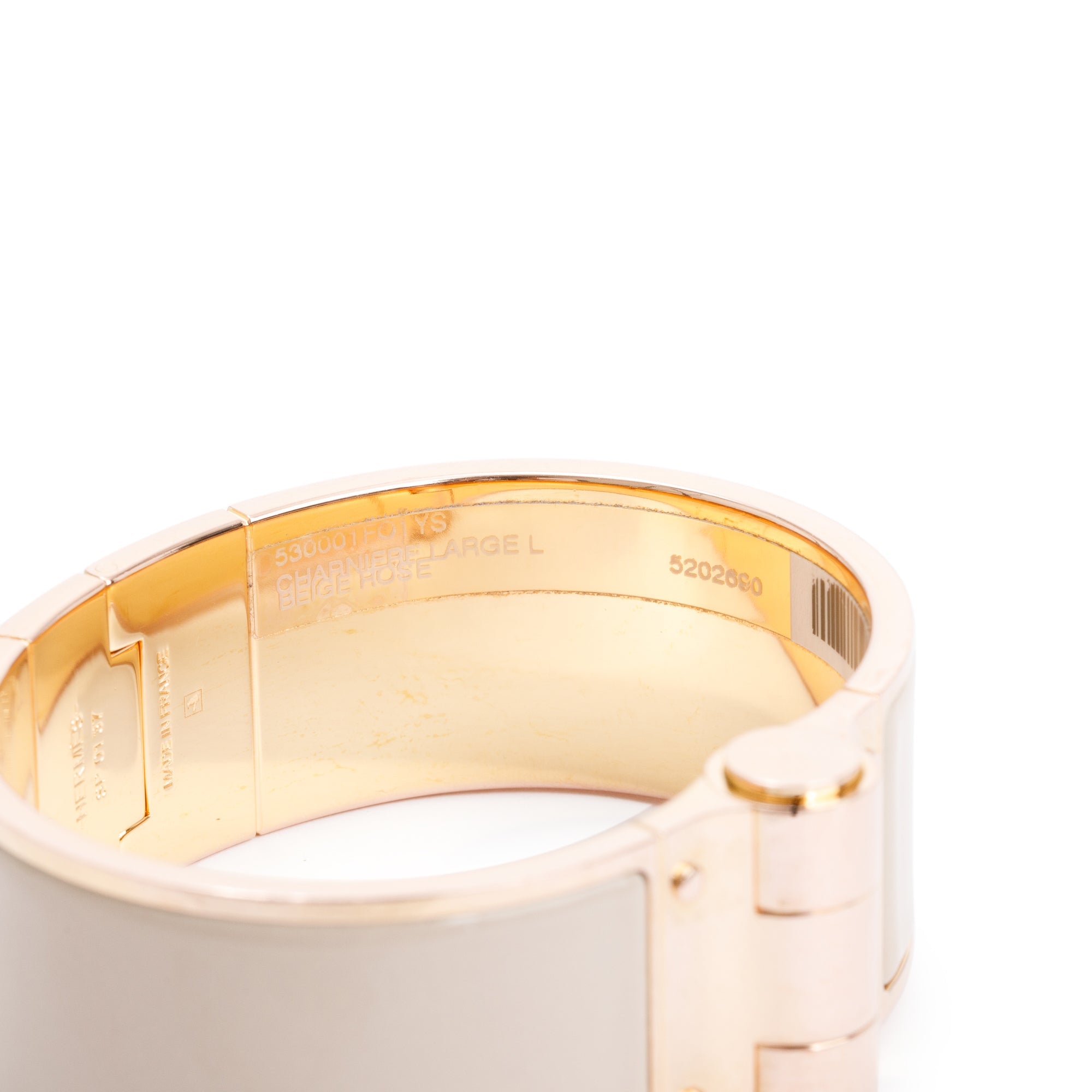 Hermes Rose Gold Plated Wide Hinged Beige Rose Enamel Bracelet