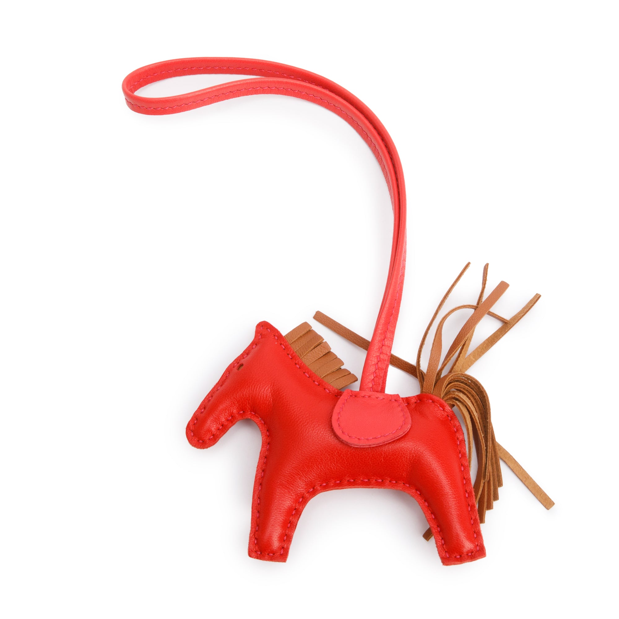 Hermes Rose Indien Rubis Rose Gold Milo Lambskin Leather Grigri Rodeo Horse Bag Charm PM w/ Box