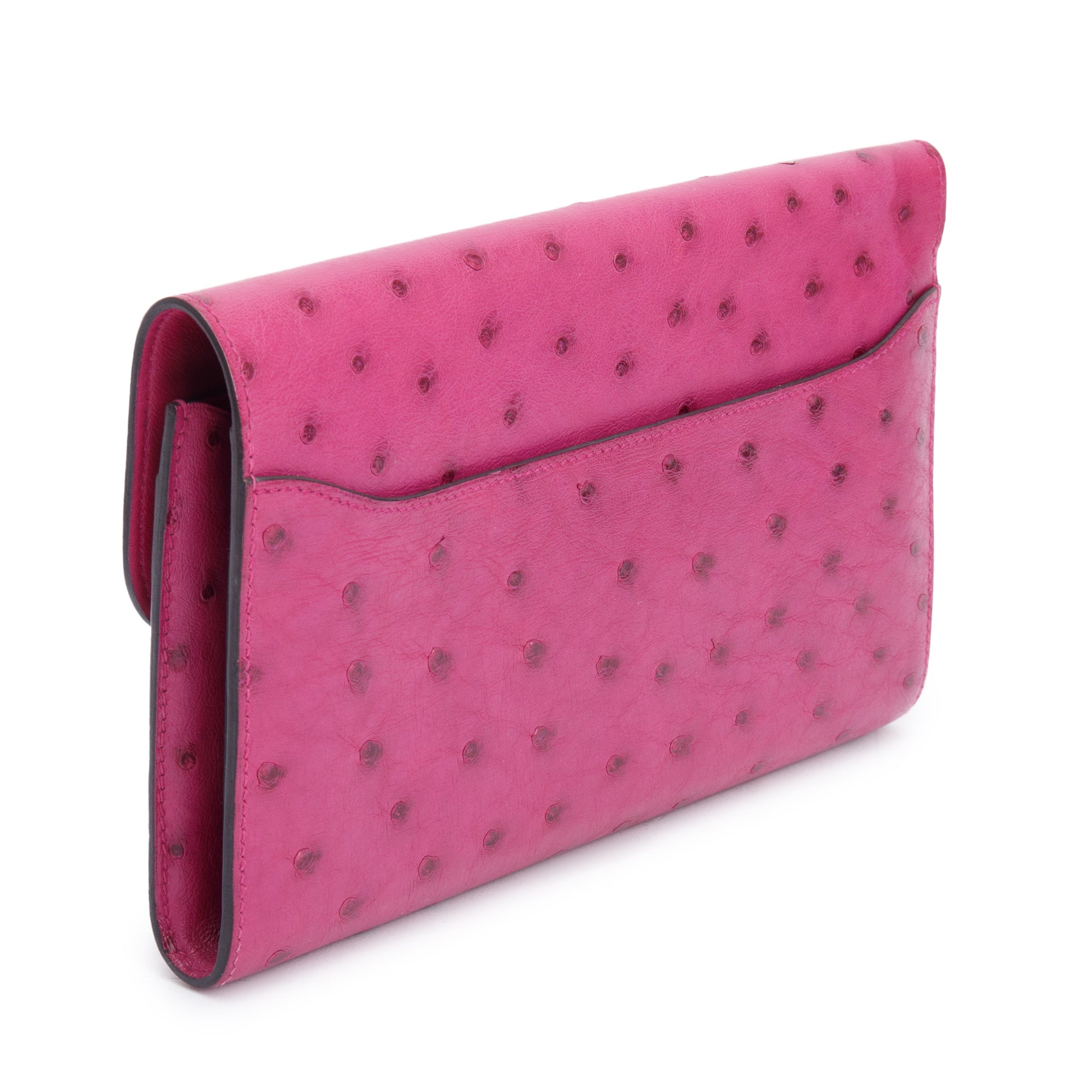Hermes Rose Pourpre Ostrich Constance Long Wallet