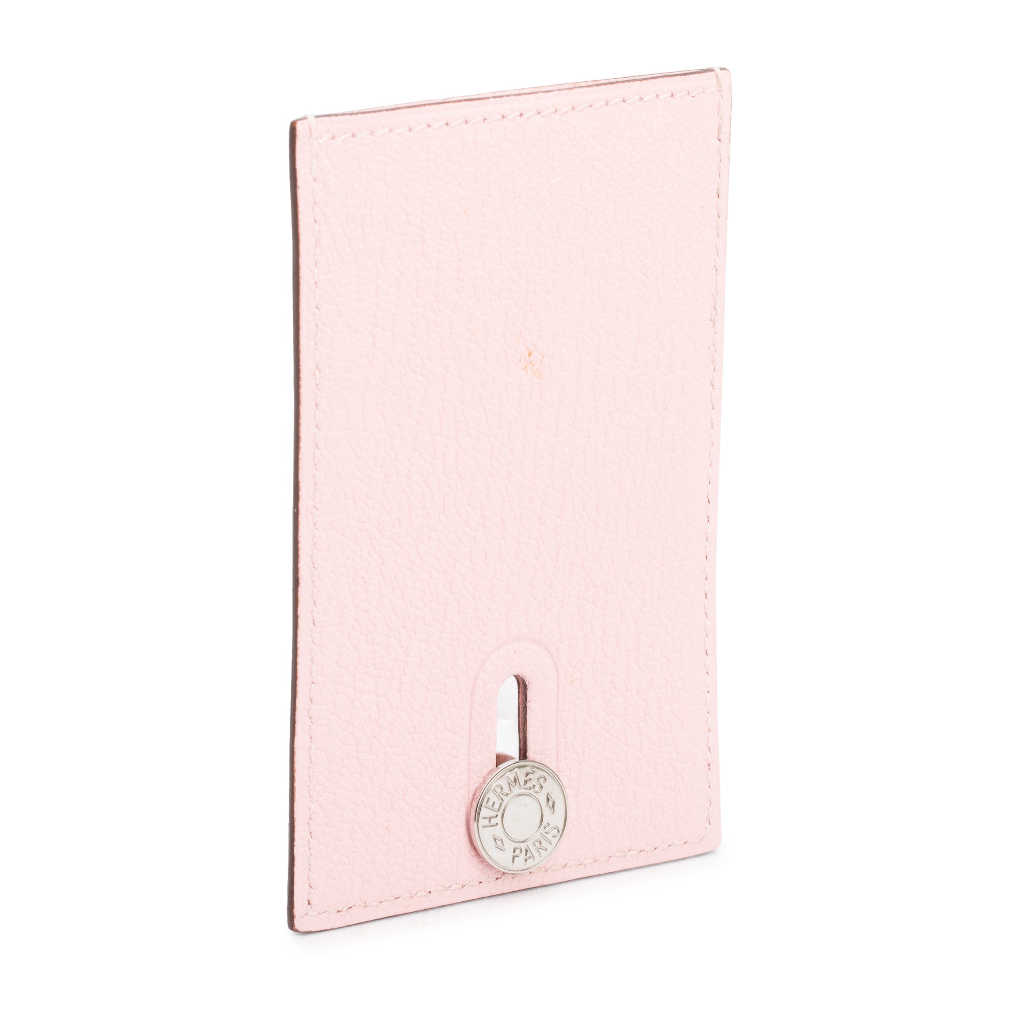 Hermes Rose Sakura Chevre Mysore Leather Diabolo Card Holder w/ Box