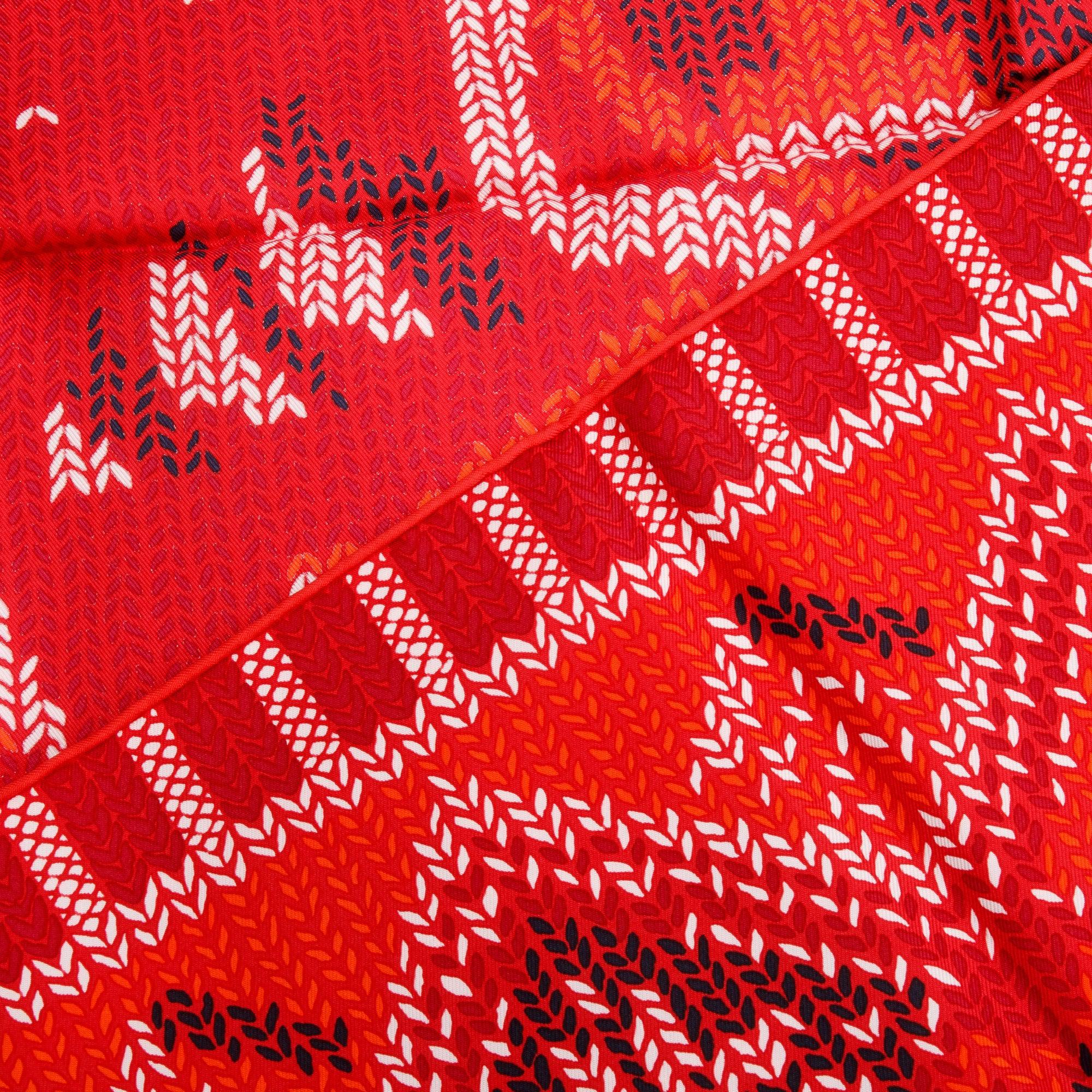 Hermes Rouge Bordeaux 'Au Coin Du feu' Silk Scarf 90