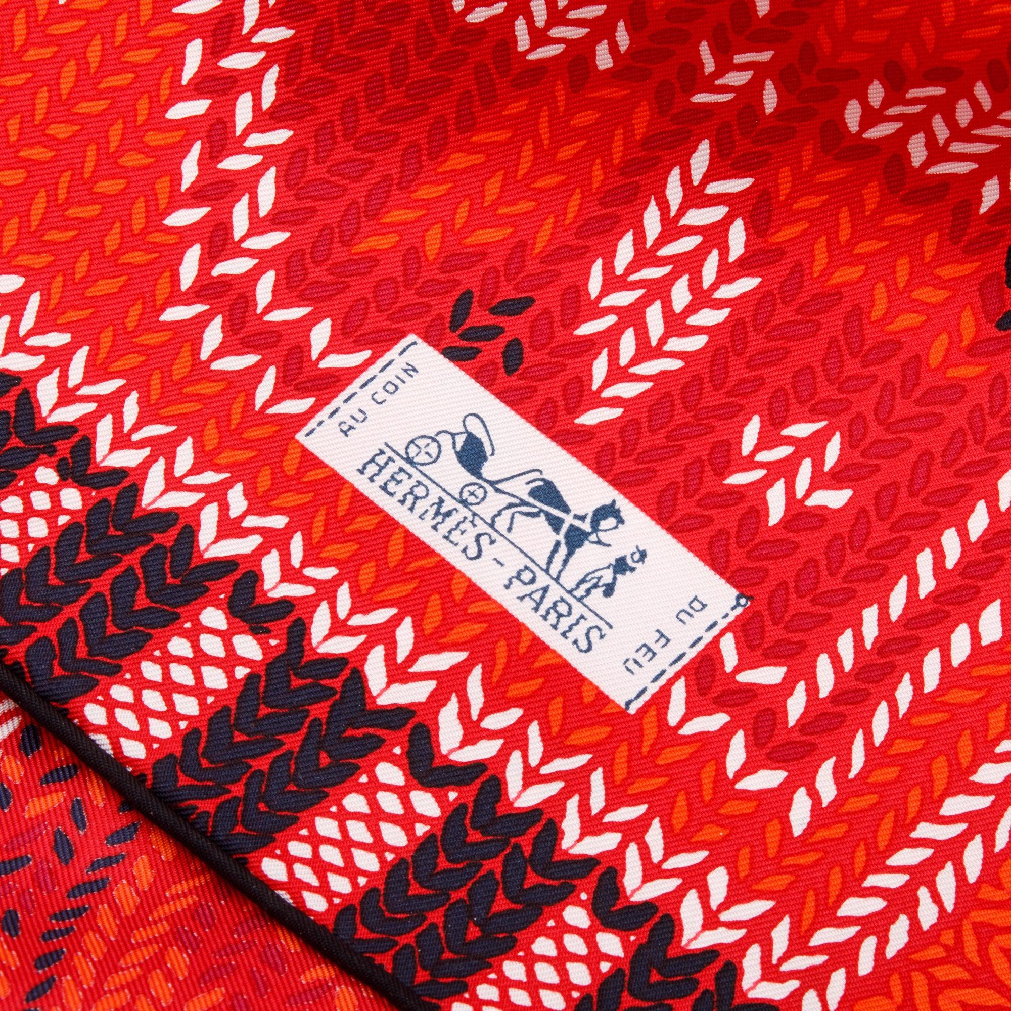 Hermes Rouge Bordeaux 'Au Coin Du feu' Silk Scarf 90