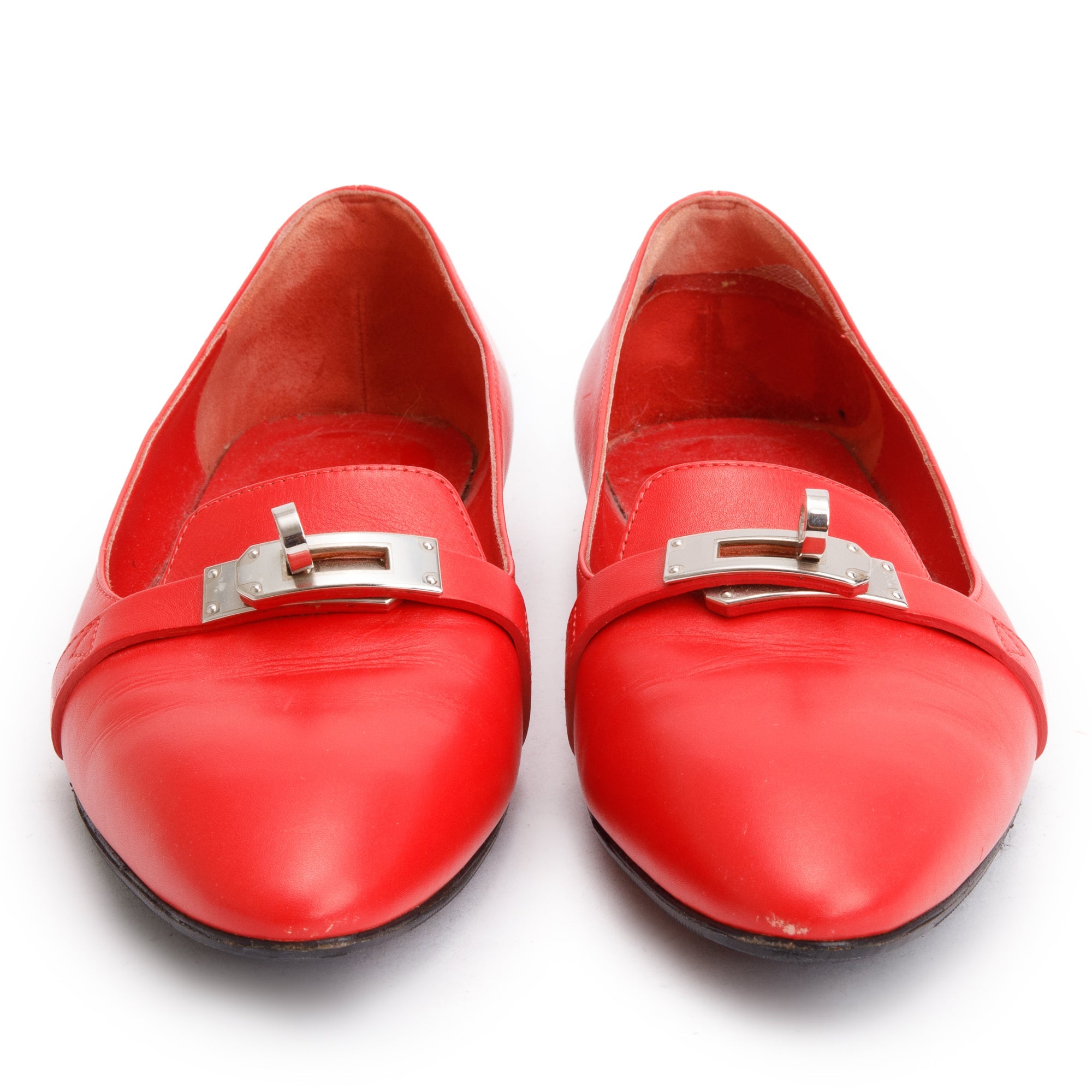 Hermes Rouge Box Leather Pegase MIni Kelly Buckle Flat Shoes, Size 38