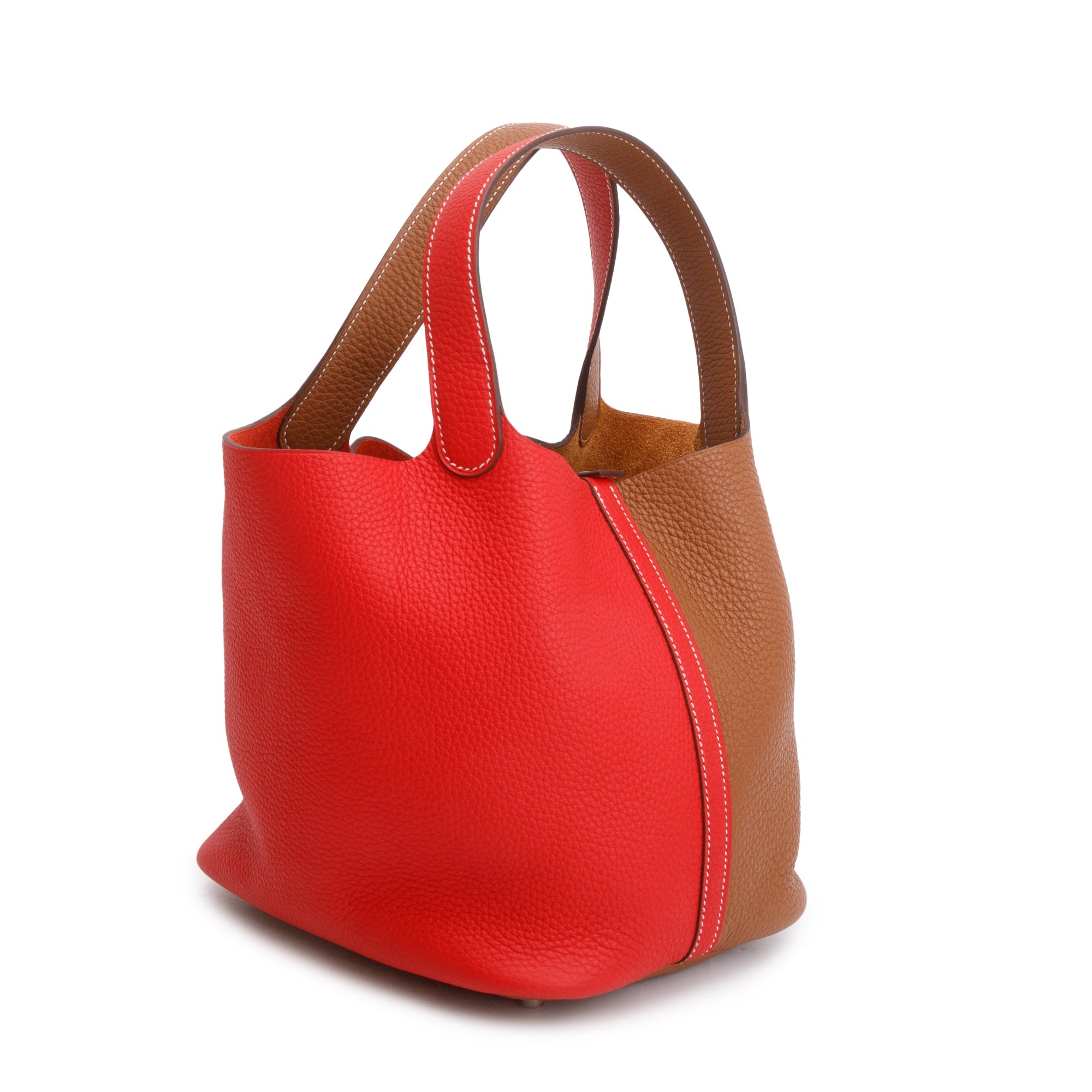 Hermes Rouge Coeur/Gold Bicolor Taurillon Clemence Picotin 22 w/ Box