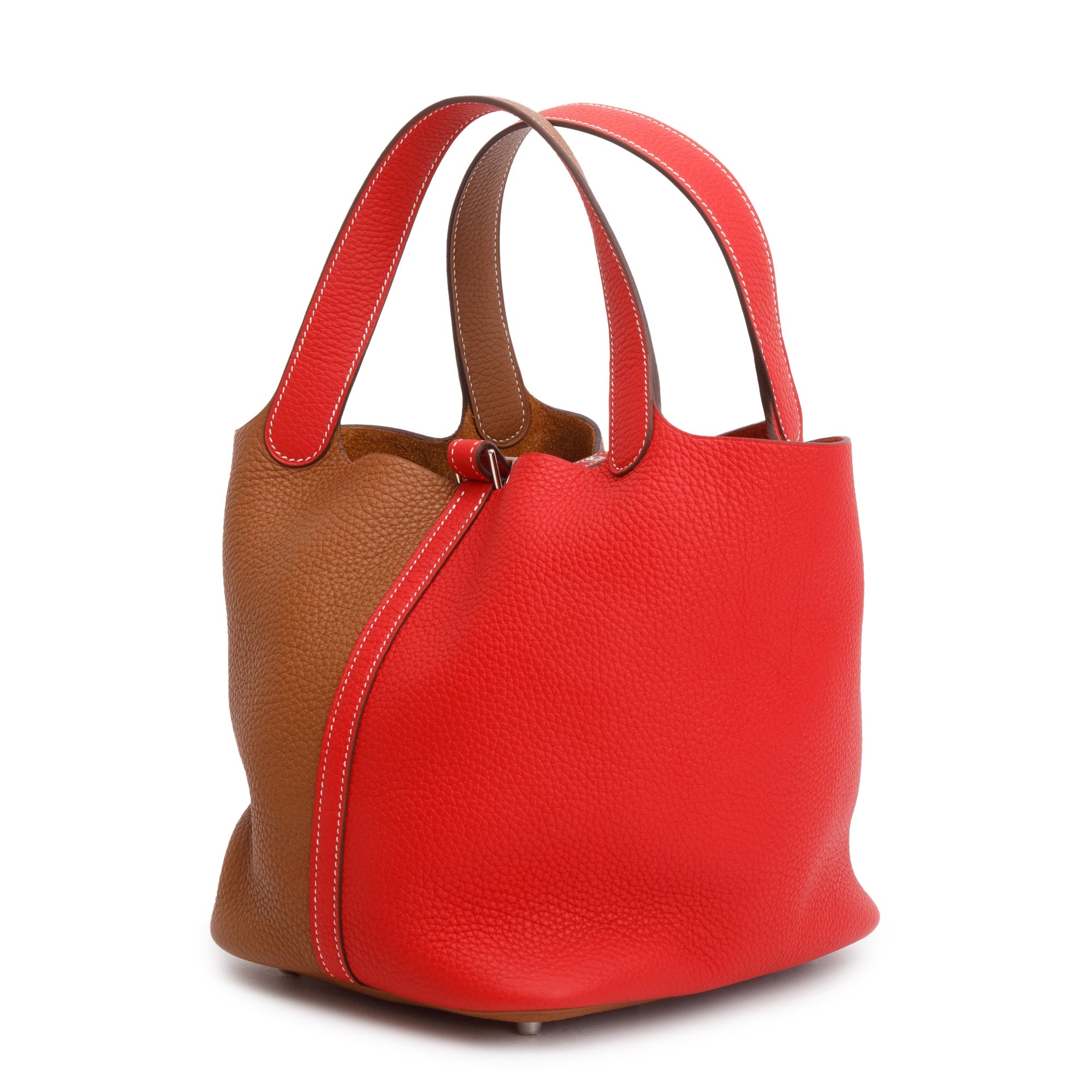 Hermes Rouge Coeur/Gold Bicolor Taurillon Clemence Picotin 22 w/ Box