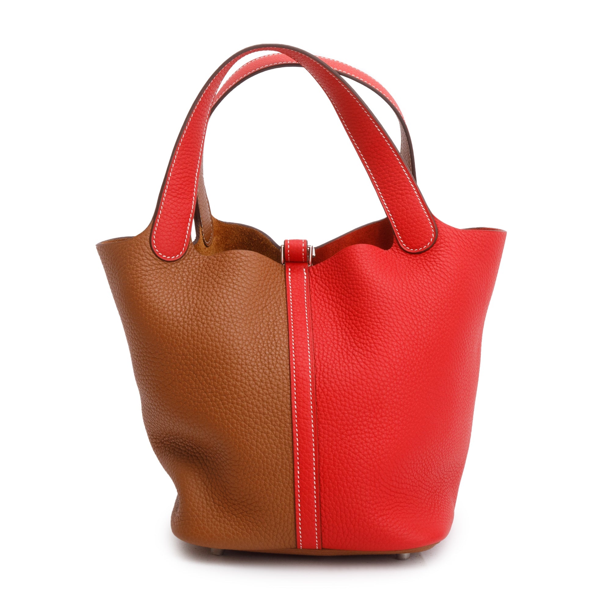 Hermes Rouge Coeur/Gold Bicolor Taurillon Clemence Picotin 22 w/ Box