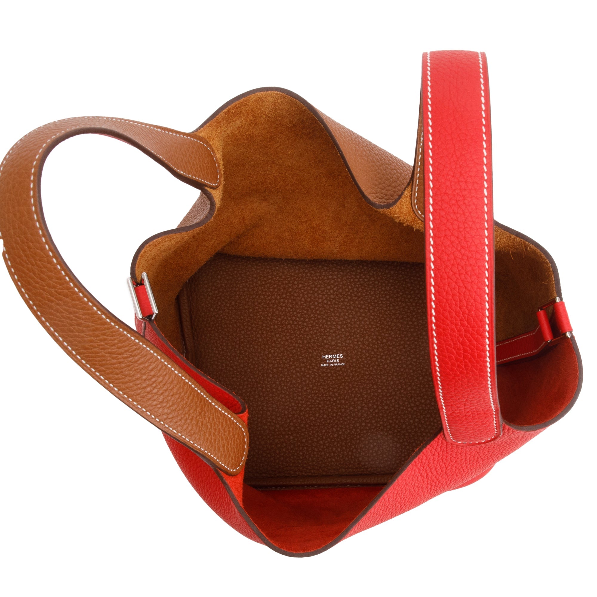 Hermes Rouge Coeur/Gold Bicolor Taurillon Clemence Picotin 22 w/ Box