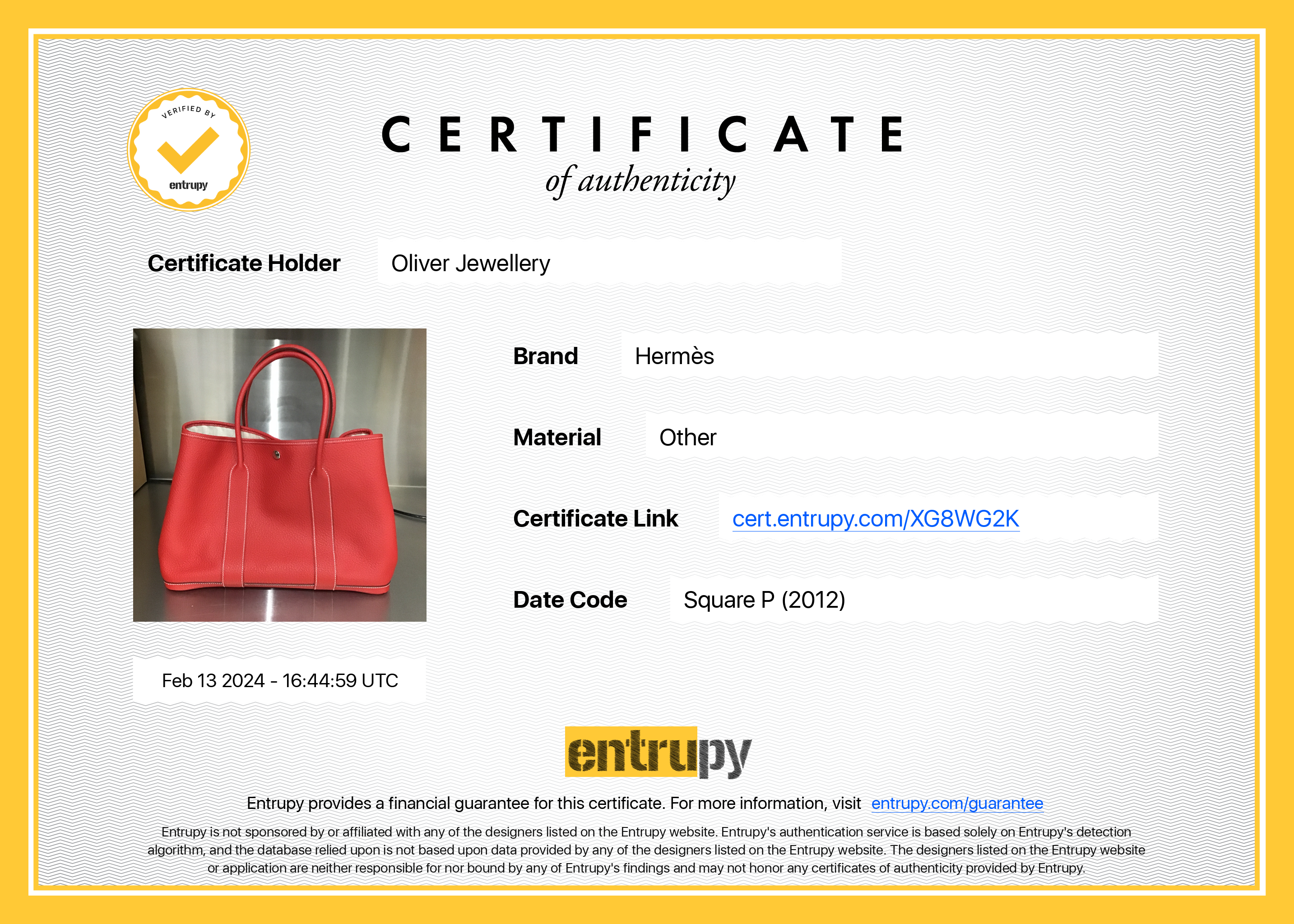 Hermes Rouge Negonda Leather Garden Party 36