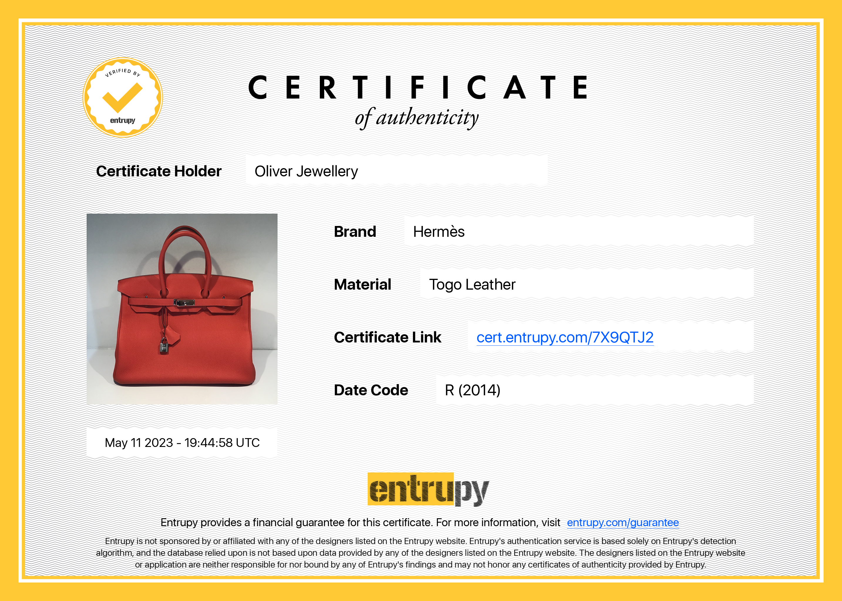 Hermes Rouge Pivoine Togo Birkin 35 w/ Box