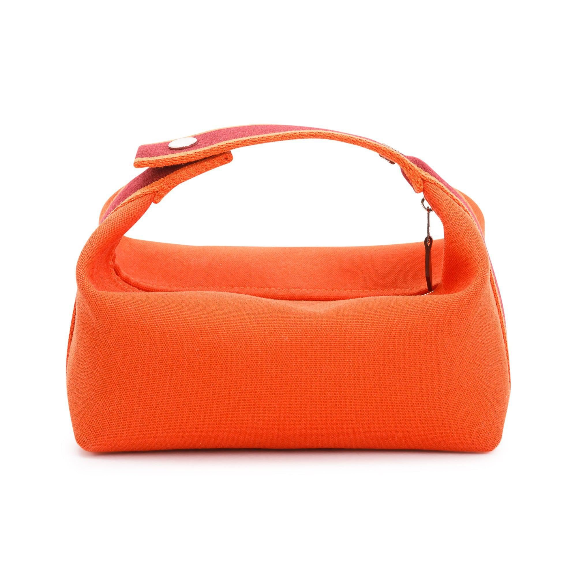 Hermes Small Orange/Burgundy Toile Bride-A-Brac Case