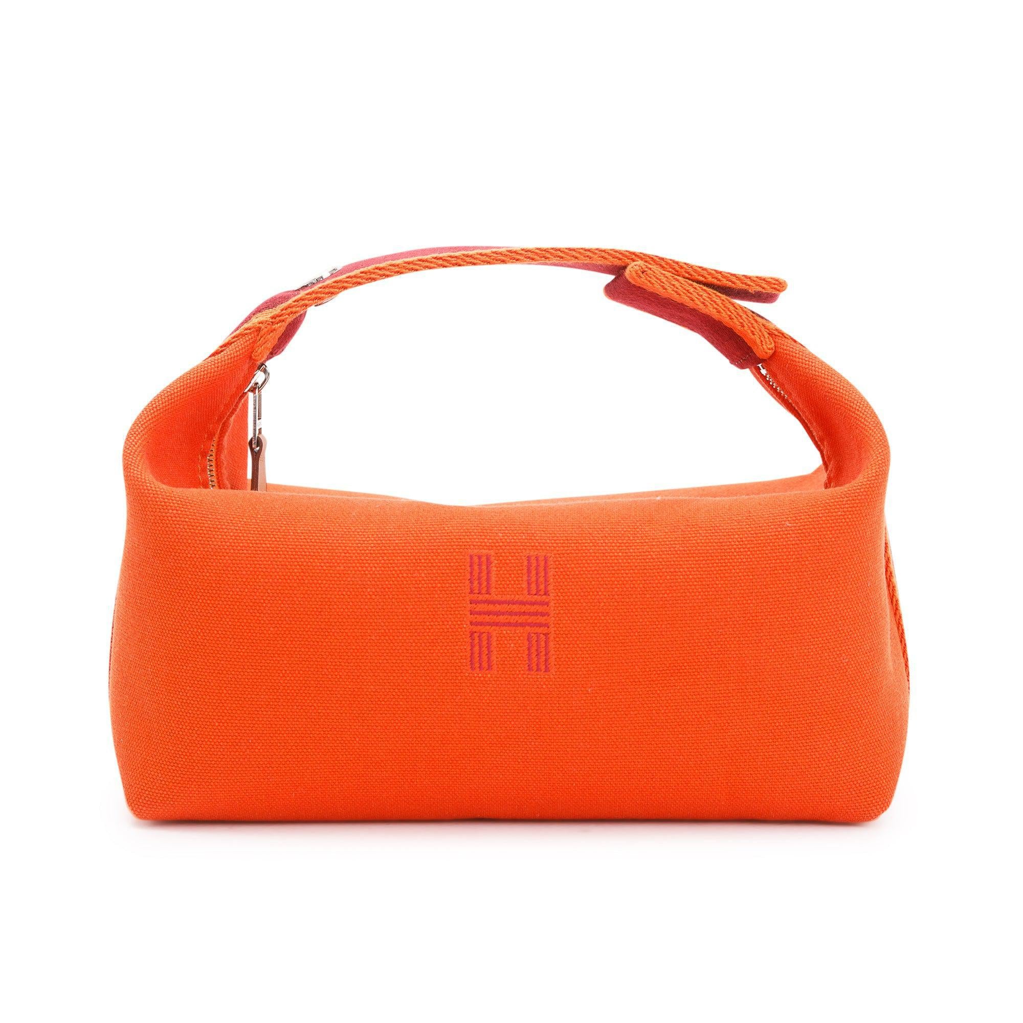 Hermes Small Orange/Burgundy Toile Bride-A-Brac Case