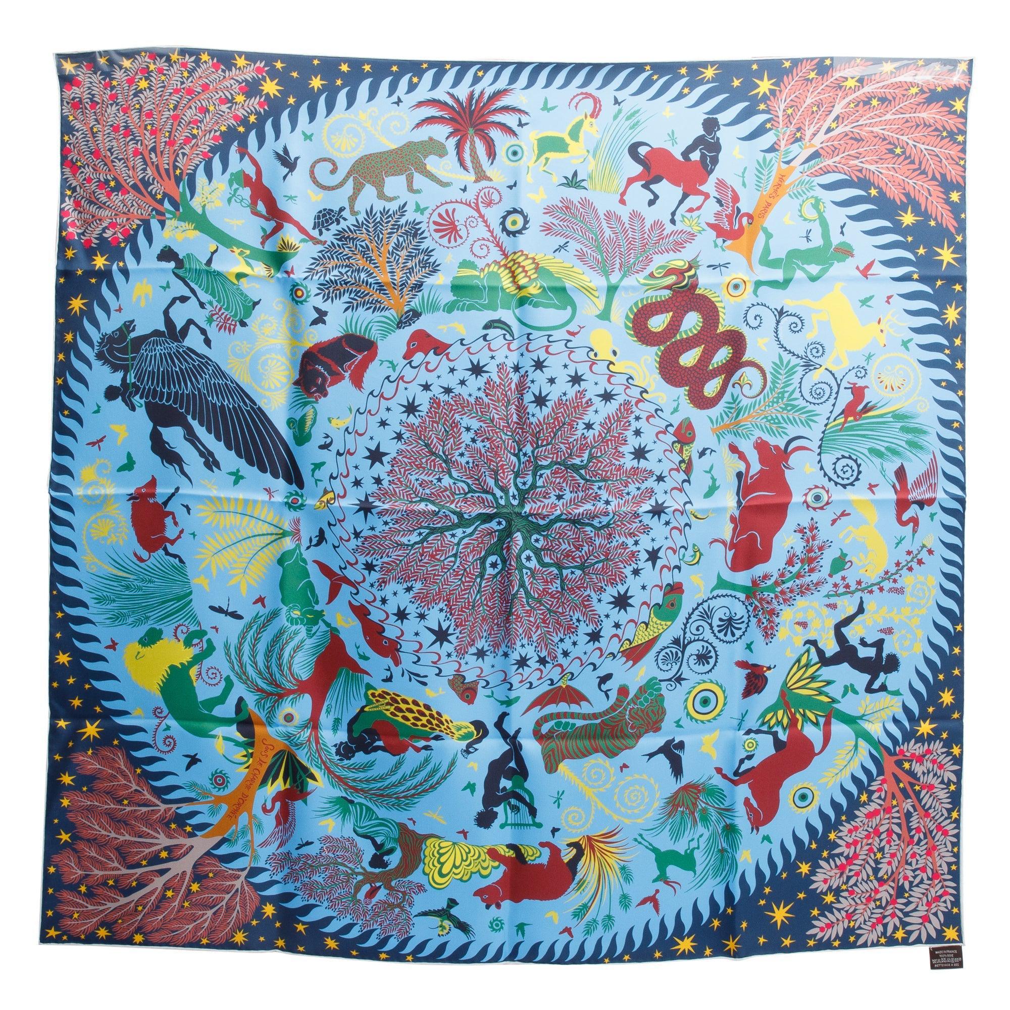 Hermes Sous 'Le Charme D'Orphee' Double Face Silk Scarf 90 w/ Box