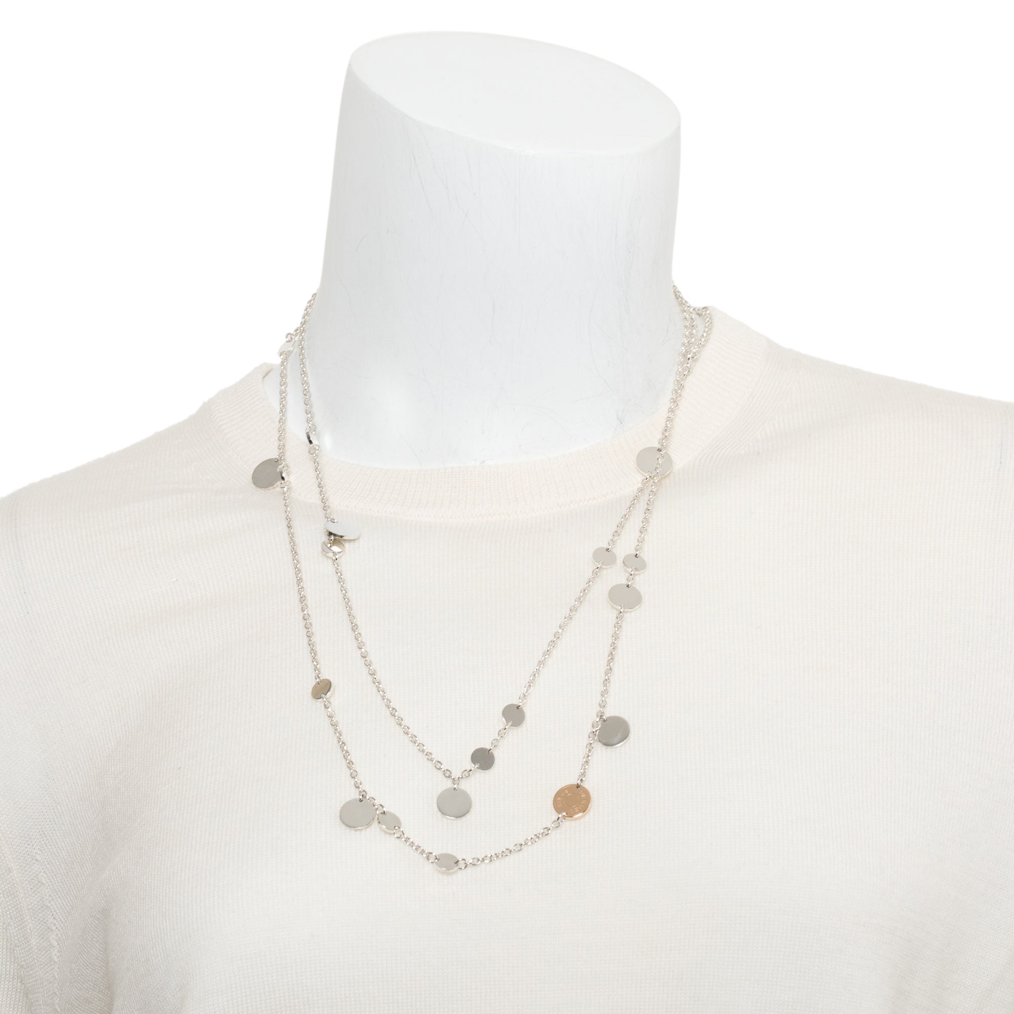 Hermes Sterling Silver & 18k Rose Gold Ex-Libris Long Necklace 120