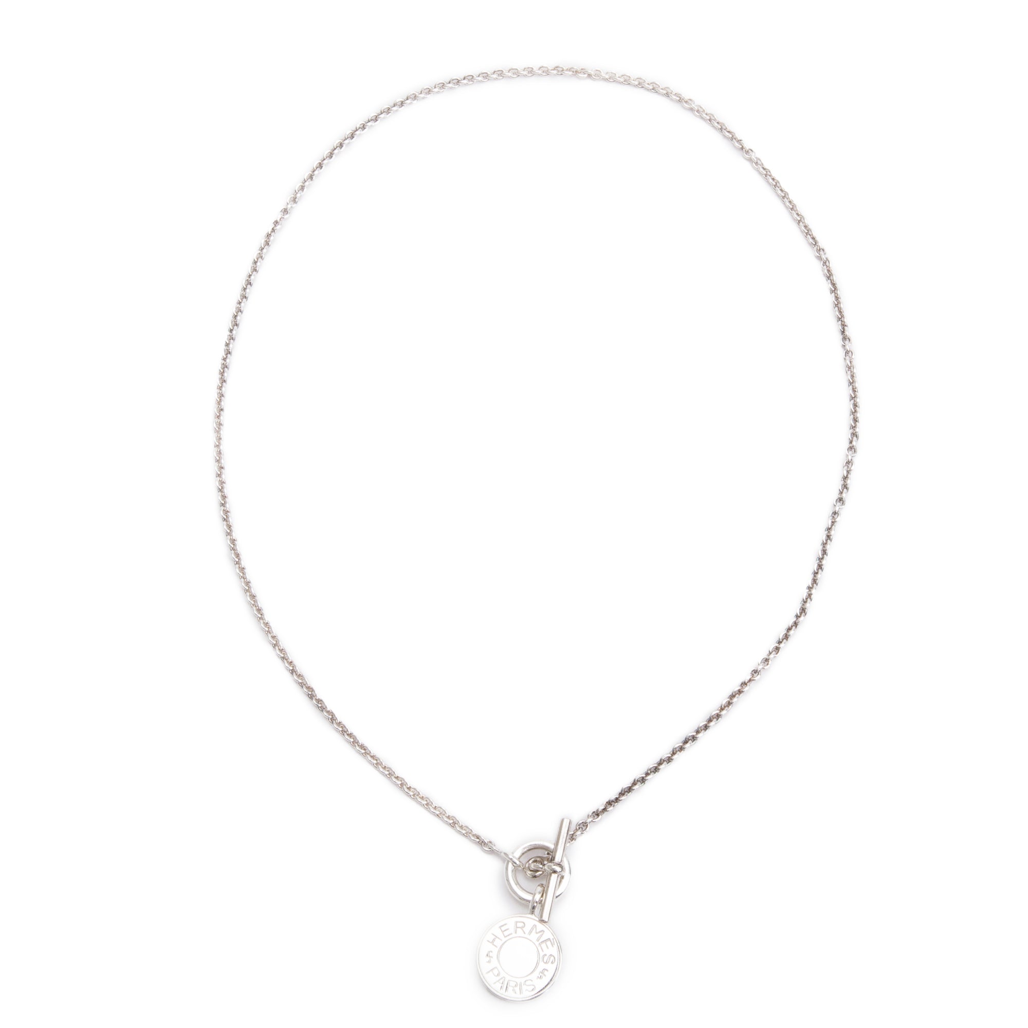Hermes Sterling Silver Amulettes Hermes Ex-Libris Pendant Necklace
