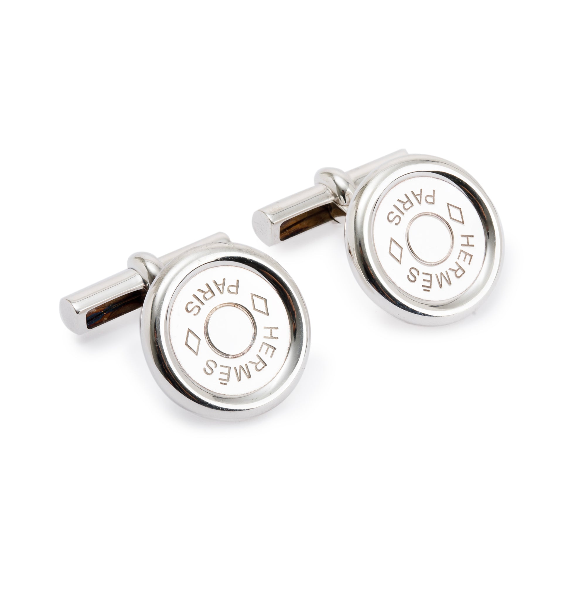 Hermes Sterling Silver Ex-Libris Cufflinks w/ Box