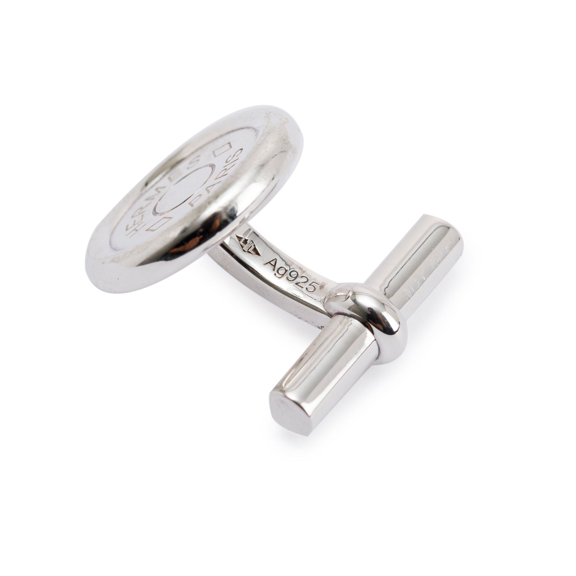 Hermes Sterling Silver Ex-Libris Cufflinks w/ Box