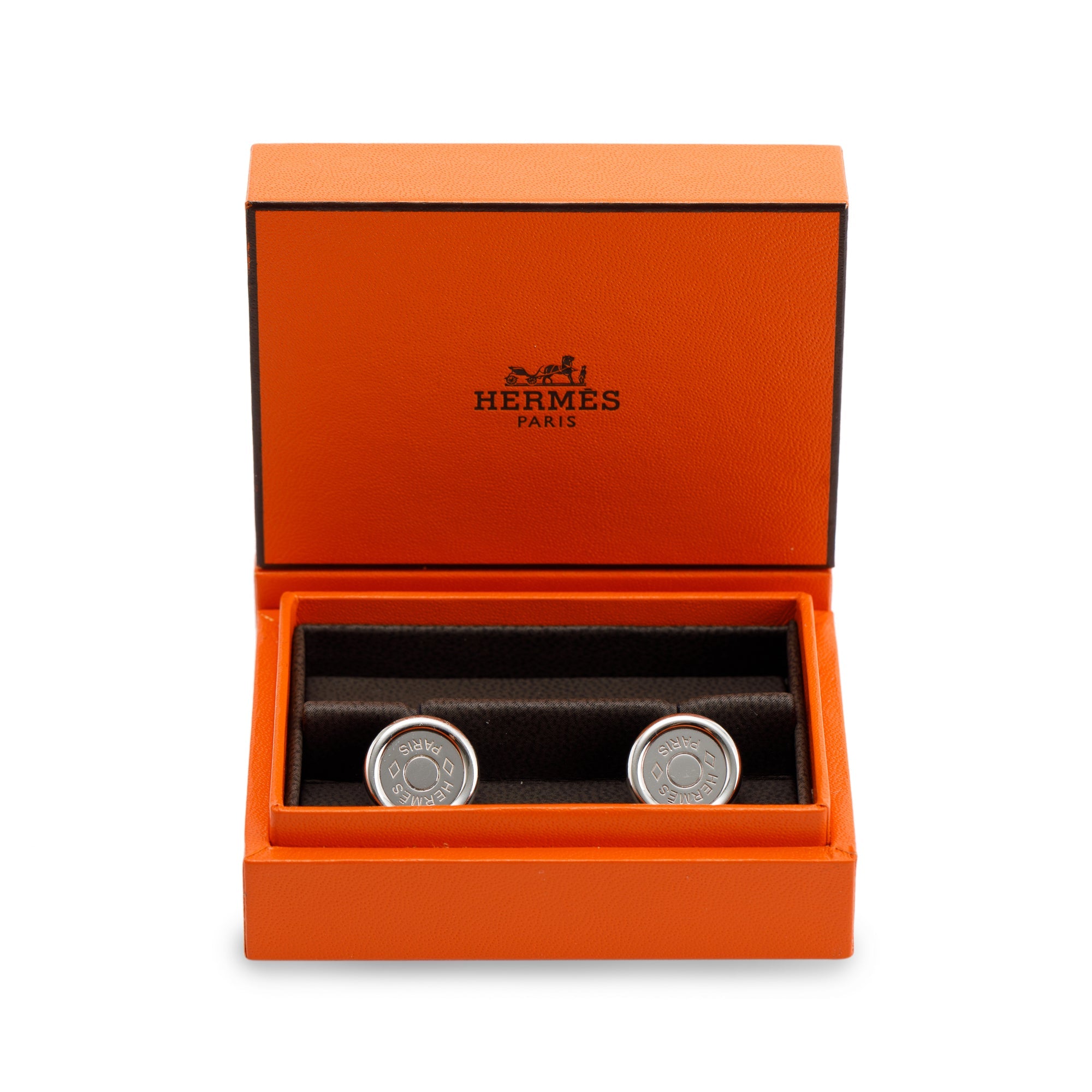 Hermes Sterling Silver Ex-Libris Cufflinks w/ Box