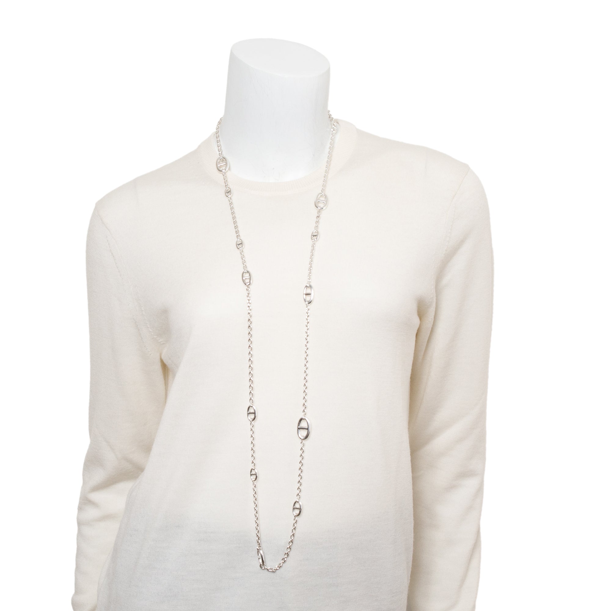 Hermes Sterling Silver Farandole Long Necklace, 120 cm w/ Box