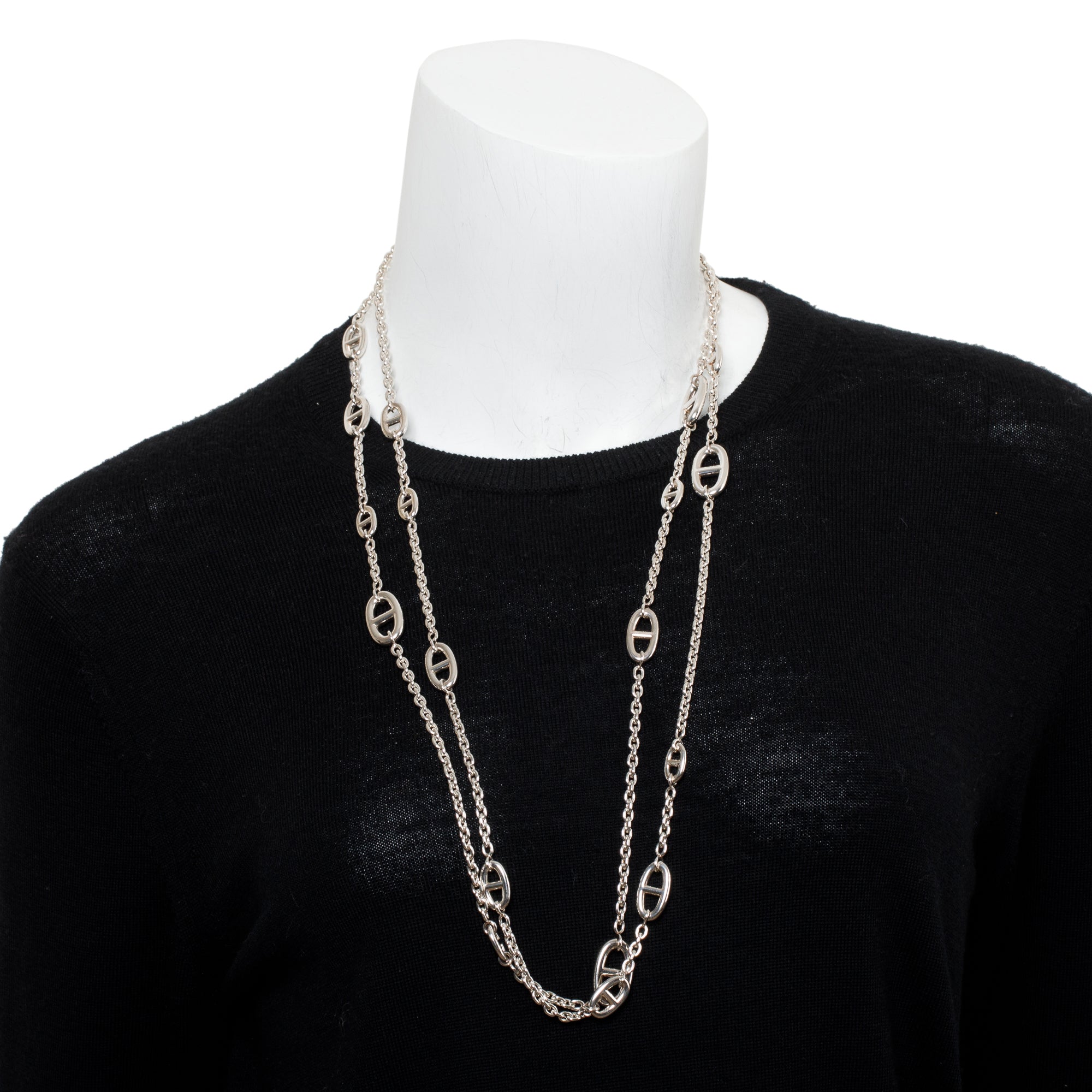 Hermes Sterling Silver Farandole Long Necklace, 160 cm w/ Box