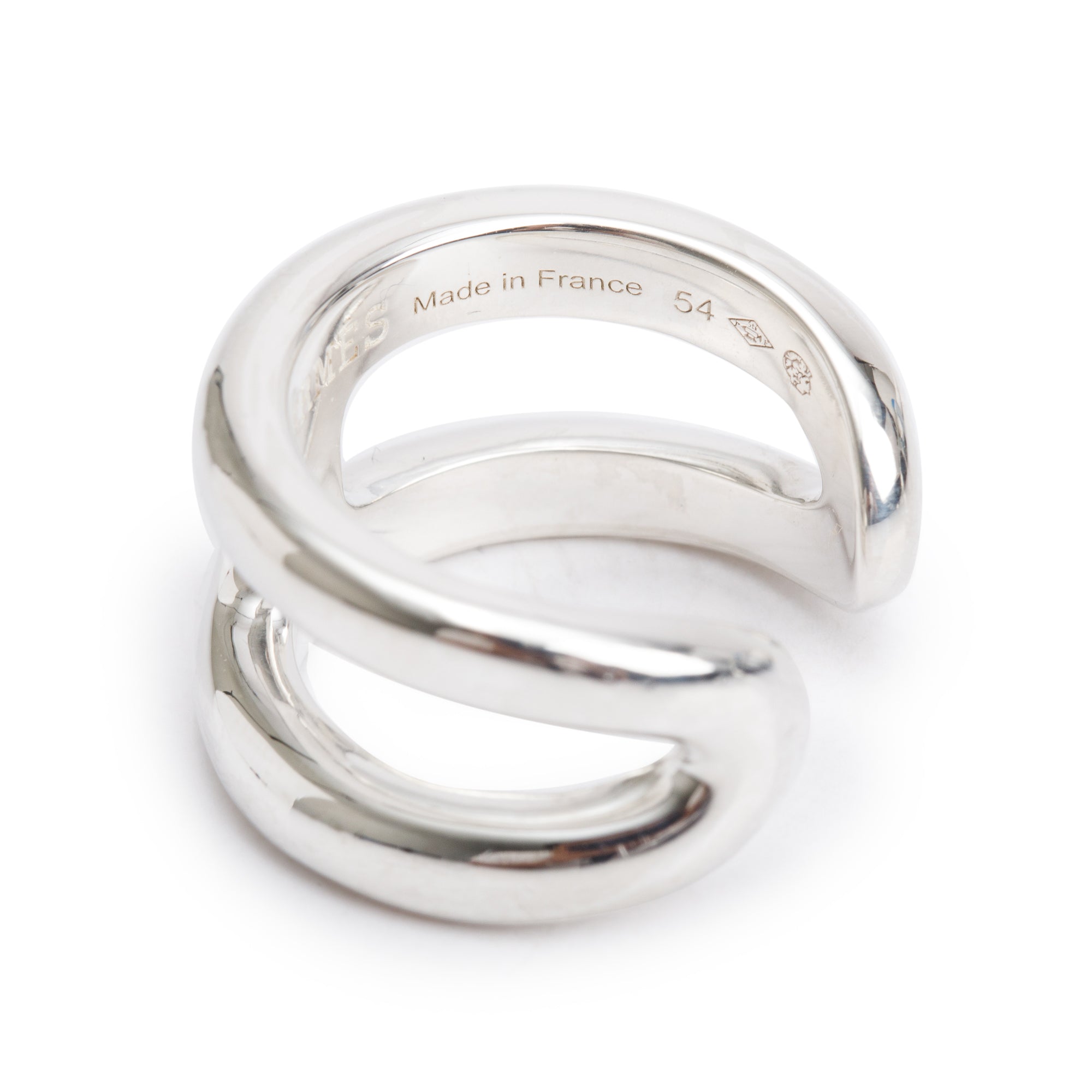 Hermes Sterling Silver Osmose Ring, Small Model Size 54 7