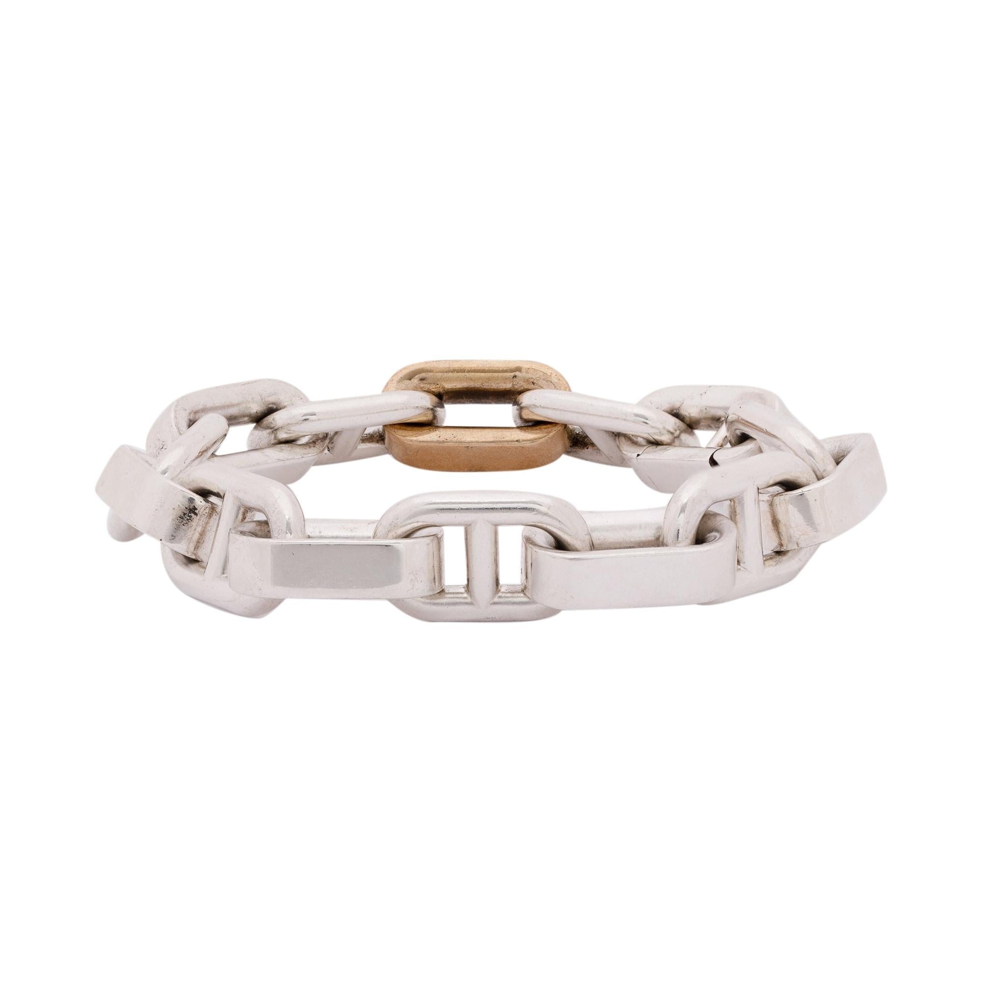 Hermes Sterling Silver and Bronze Chaine D'Ancre Link Bracelet