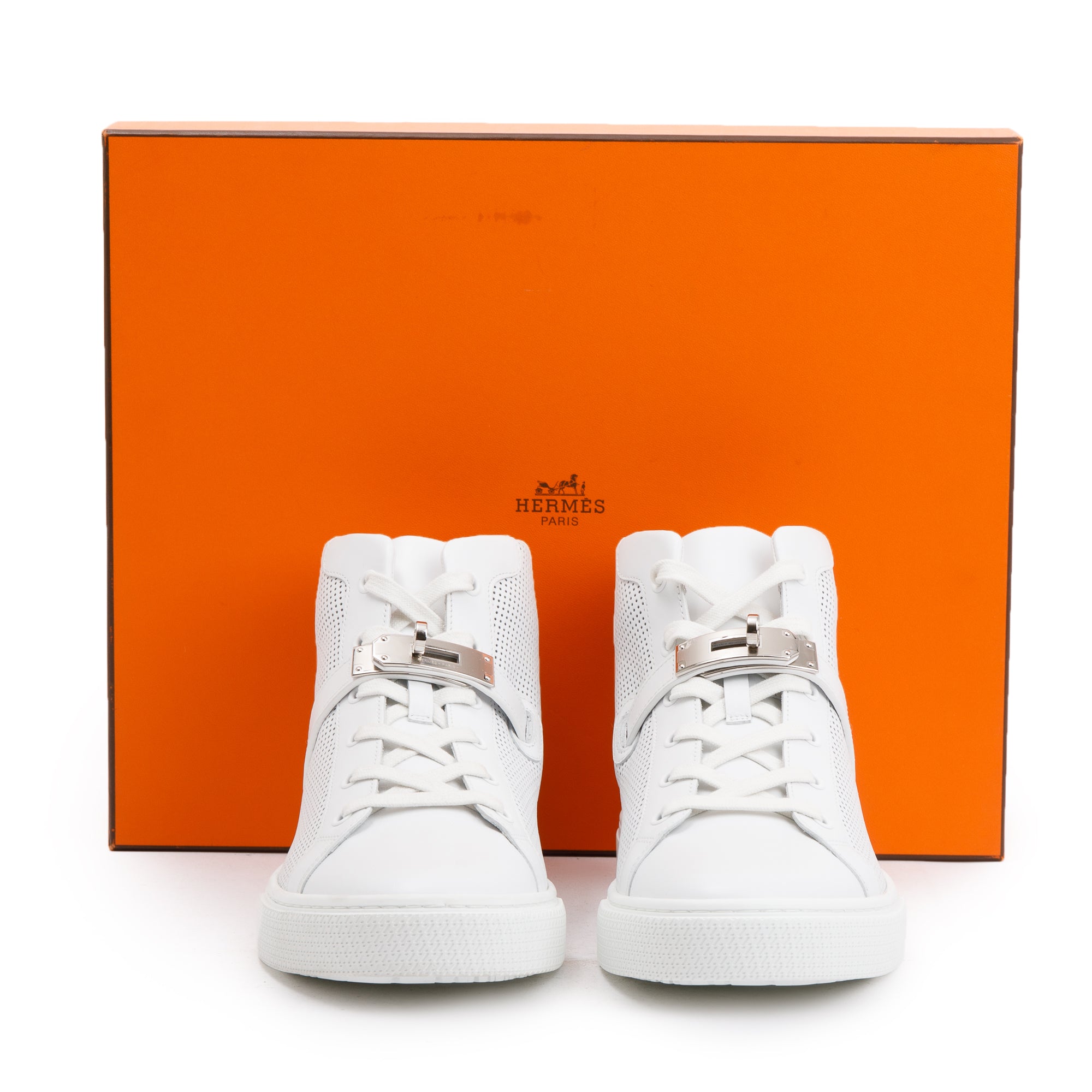 Hermes Veau Blanc Rubber Palladium Plated Kelly Buckle Daydream Sneakers, Size 40 w/ Box
