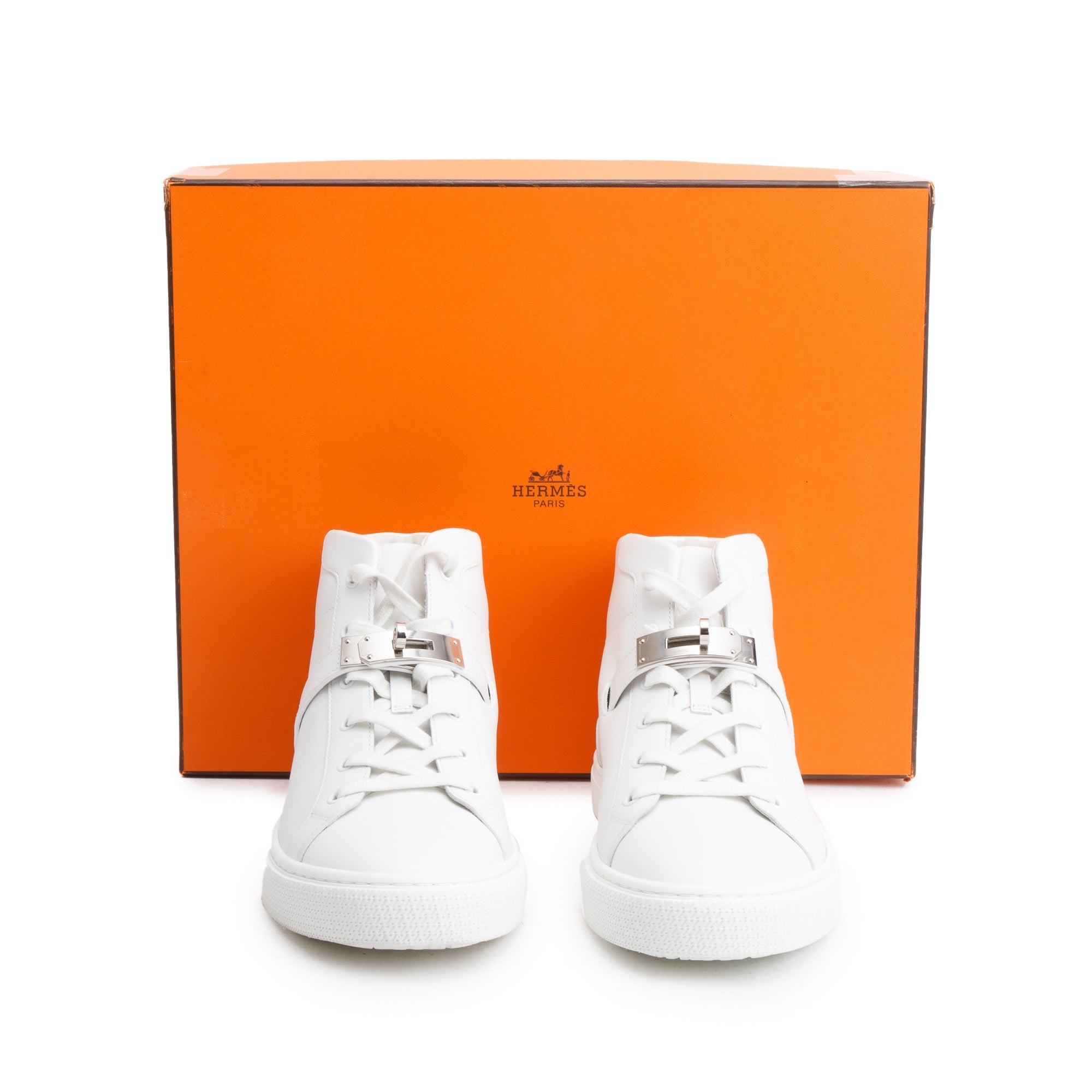 Hermes Veau Blanc Veau Lisse Palladium Plated Kelly Buckle Daydream Sneakers, Size 39 w/ Box