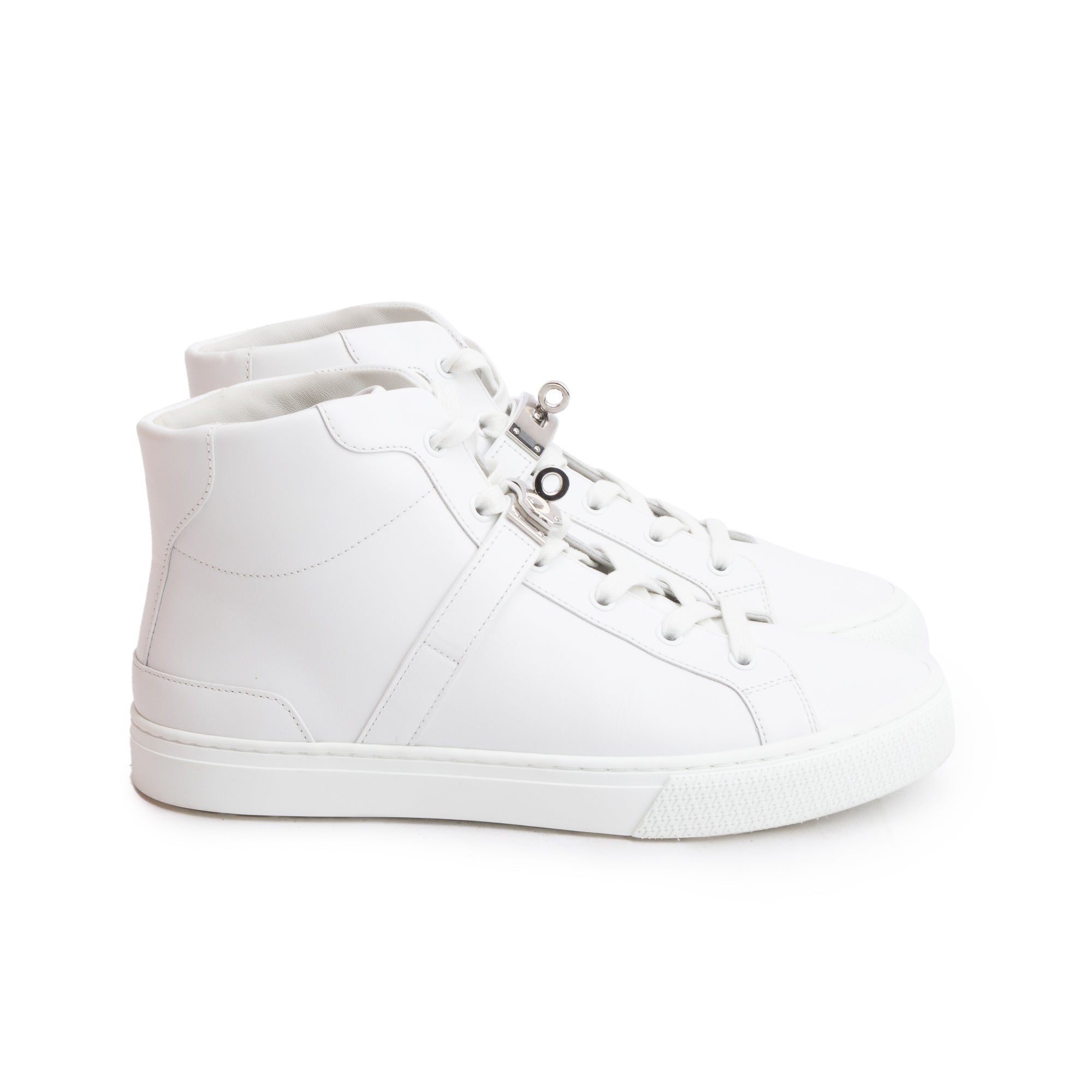 Hermes Veau Blanc Veau Lisse Palladium Plated Kelly Buckle Daydream Sneakers, Size 39 w/ Box