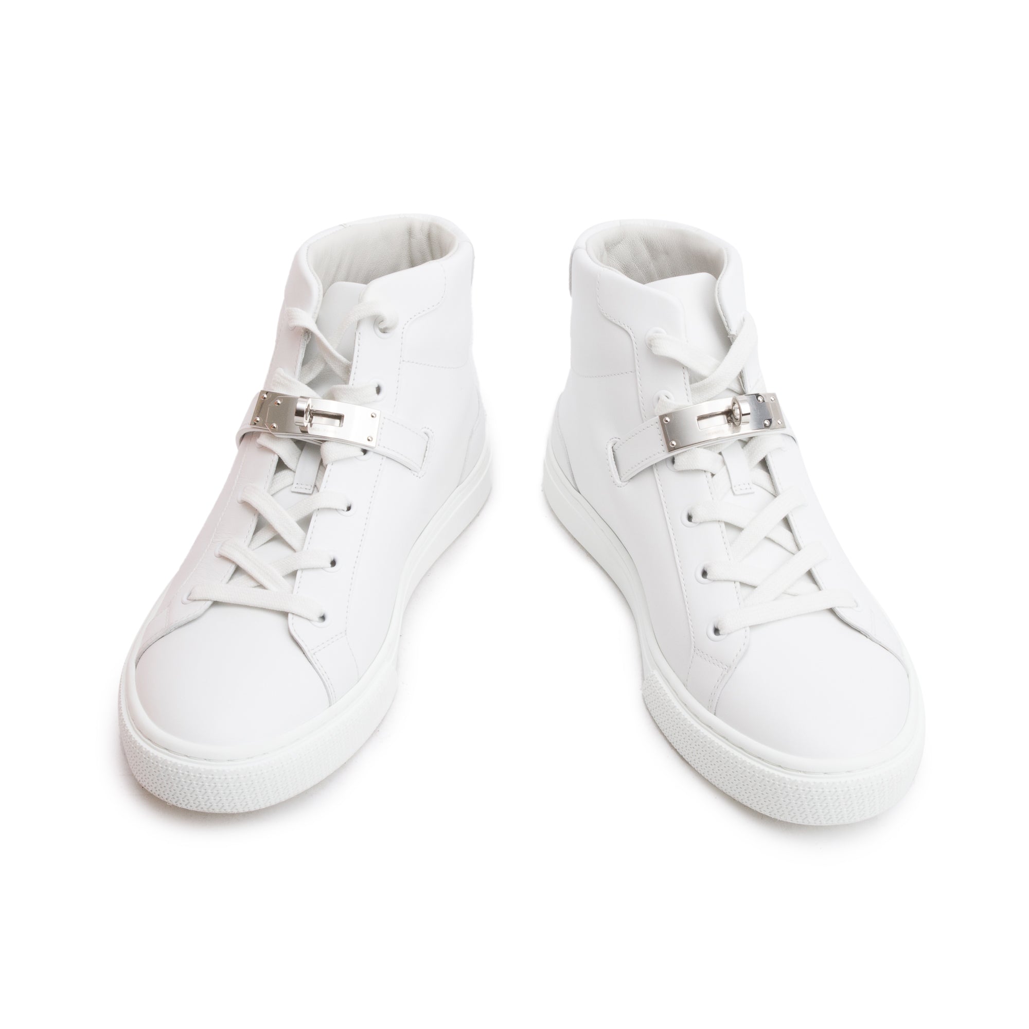 Hermes Veau Blanc Veau Lisse Palladium Plated Kelly Buckle Daydream Sneakers, Size 39 w/ Box