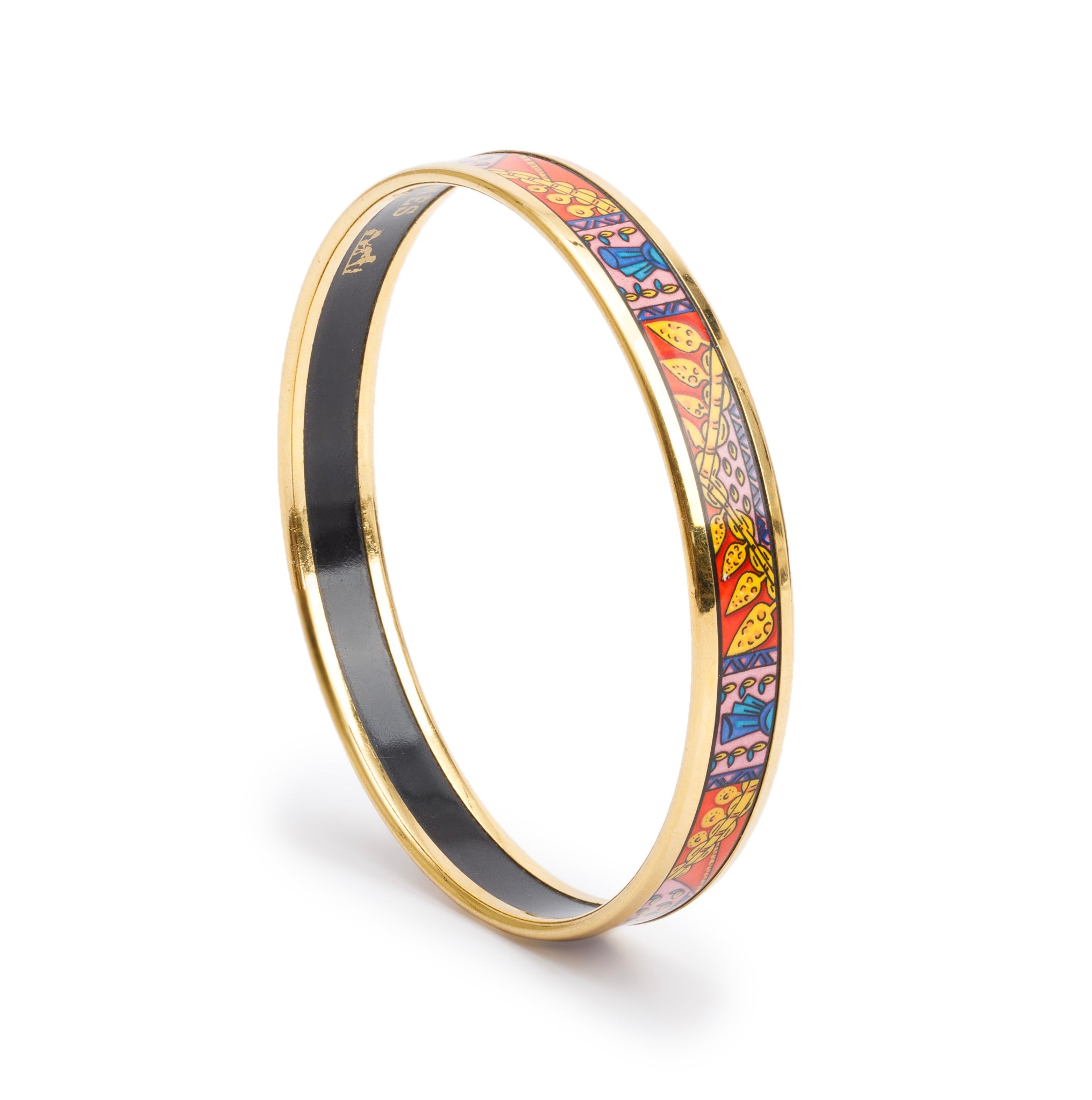 Hermes Vintage Gold-Plated Enamel Narrow Bangle