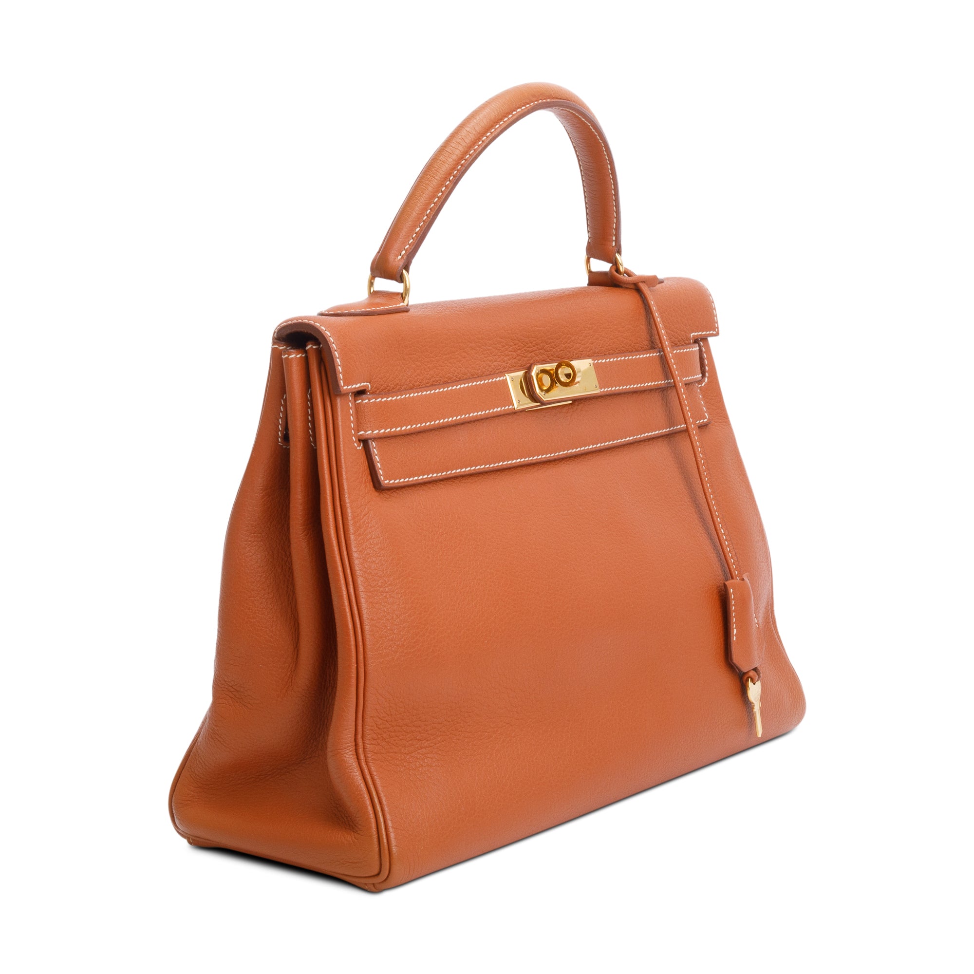 Hermes Vintage Gold Taurillon Clemence Kelly Retourne 32 w/ Strap