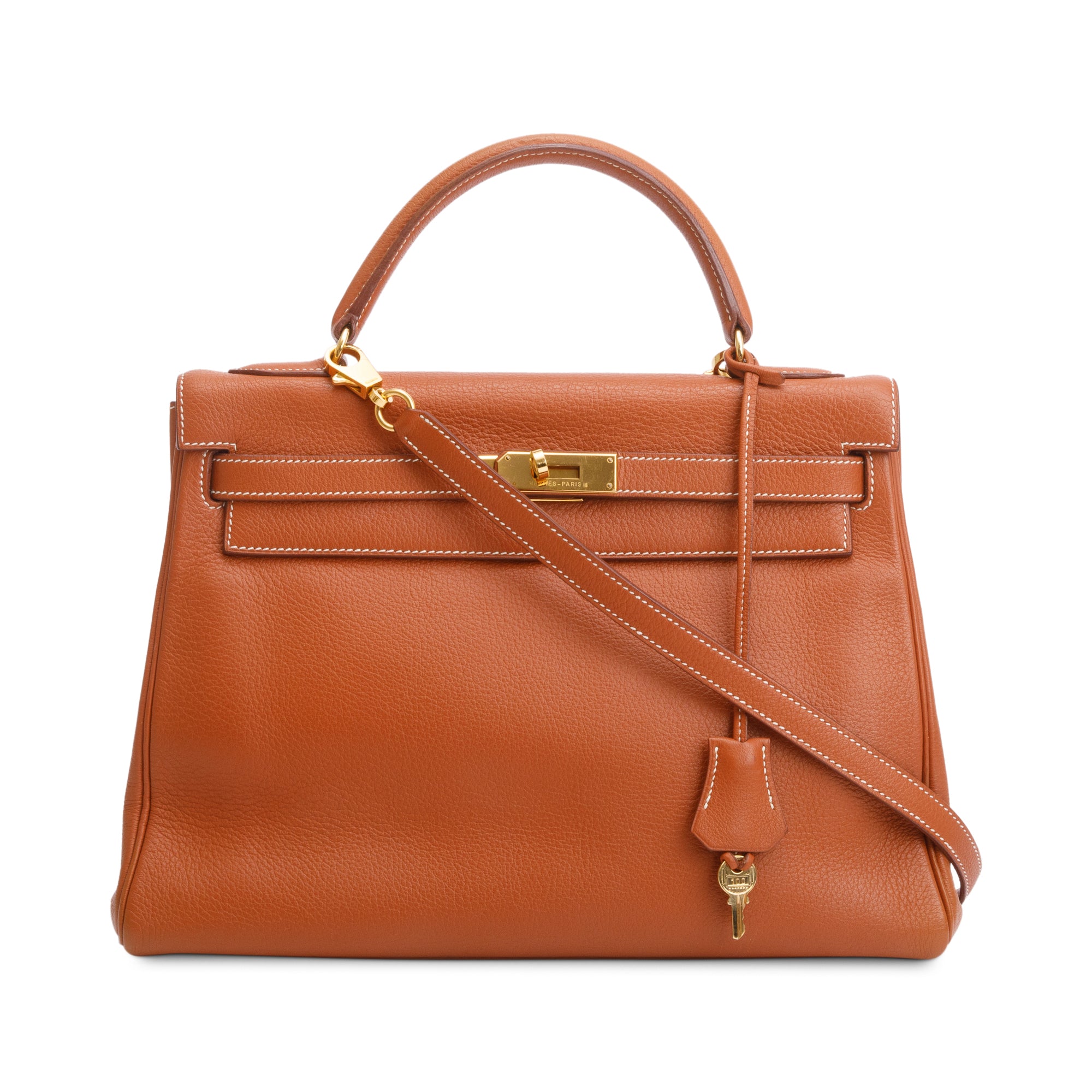 Hermes Vintage Gold Taurillon Clemence Kelly Retourne 32 w/ Strap