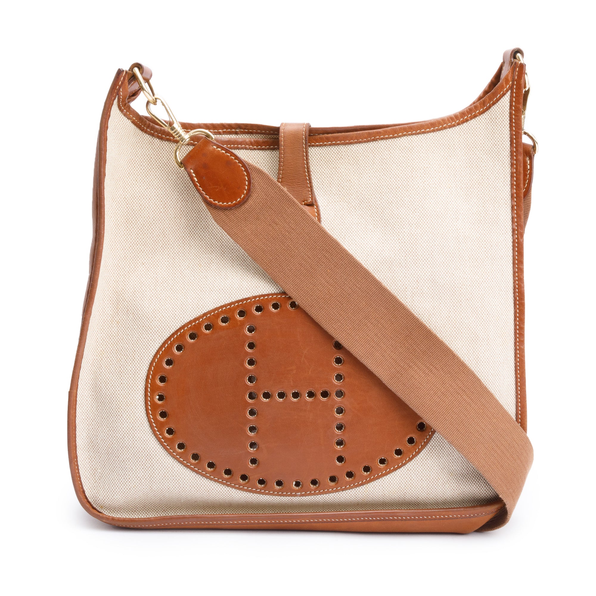 Hermes Vintage Natural Fauve Toile Barenia Evelyne I GM