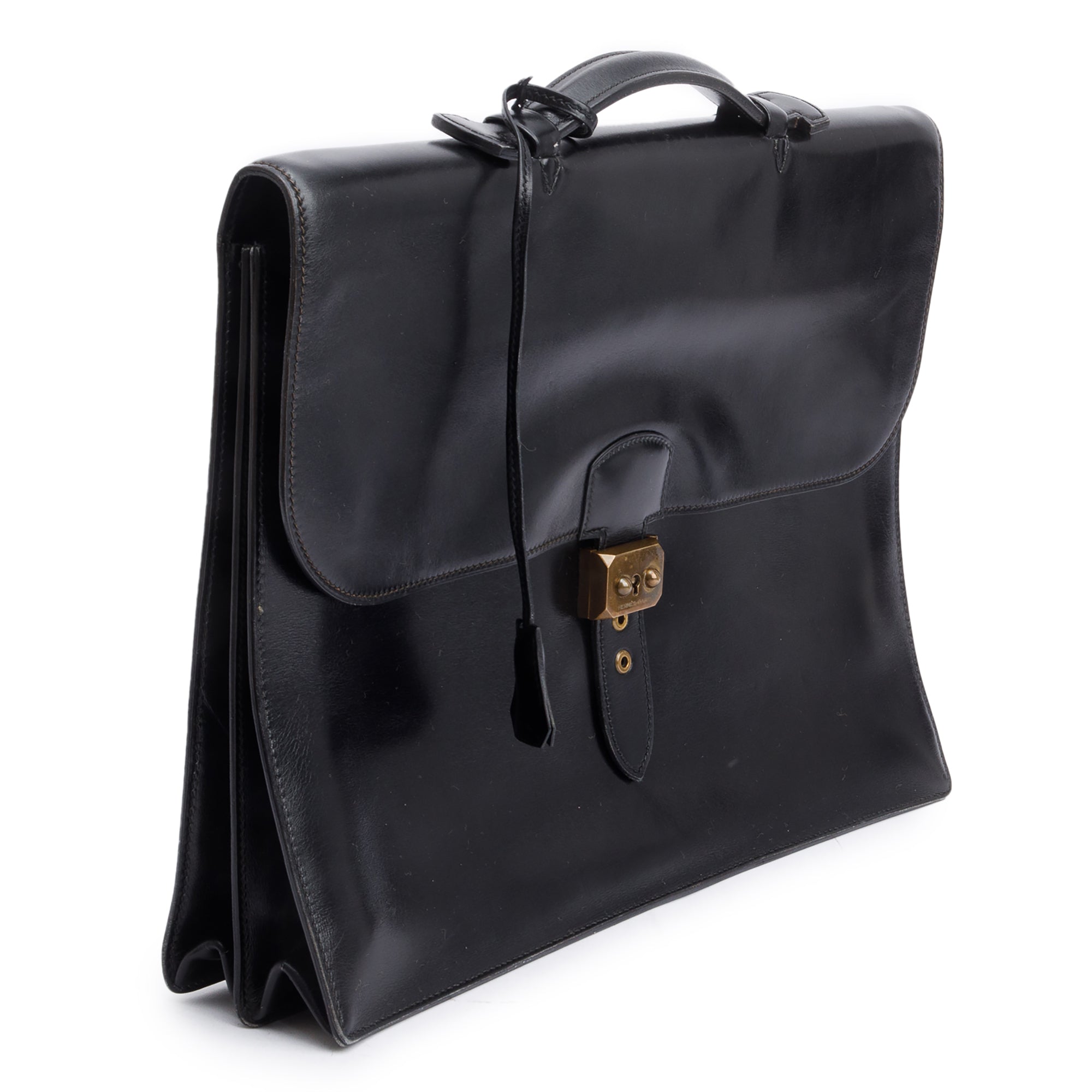 Hermes Vintage Noir Box Leather Sac A Depenches 38 Briefcase