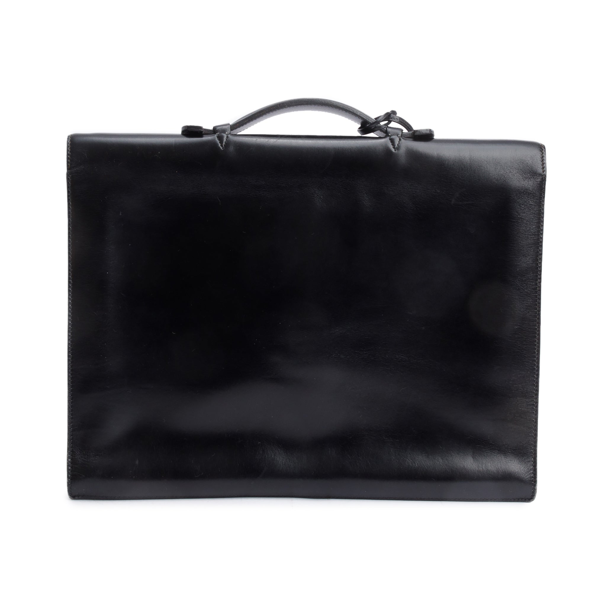 Hermes Vintage Noir Box Leather Sac A Depenches 38 Briefcase