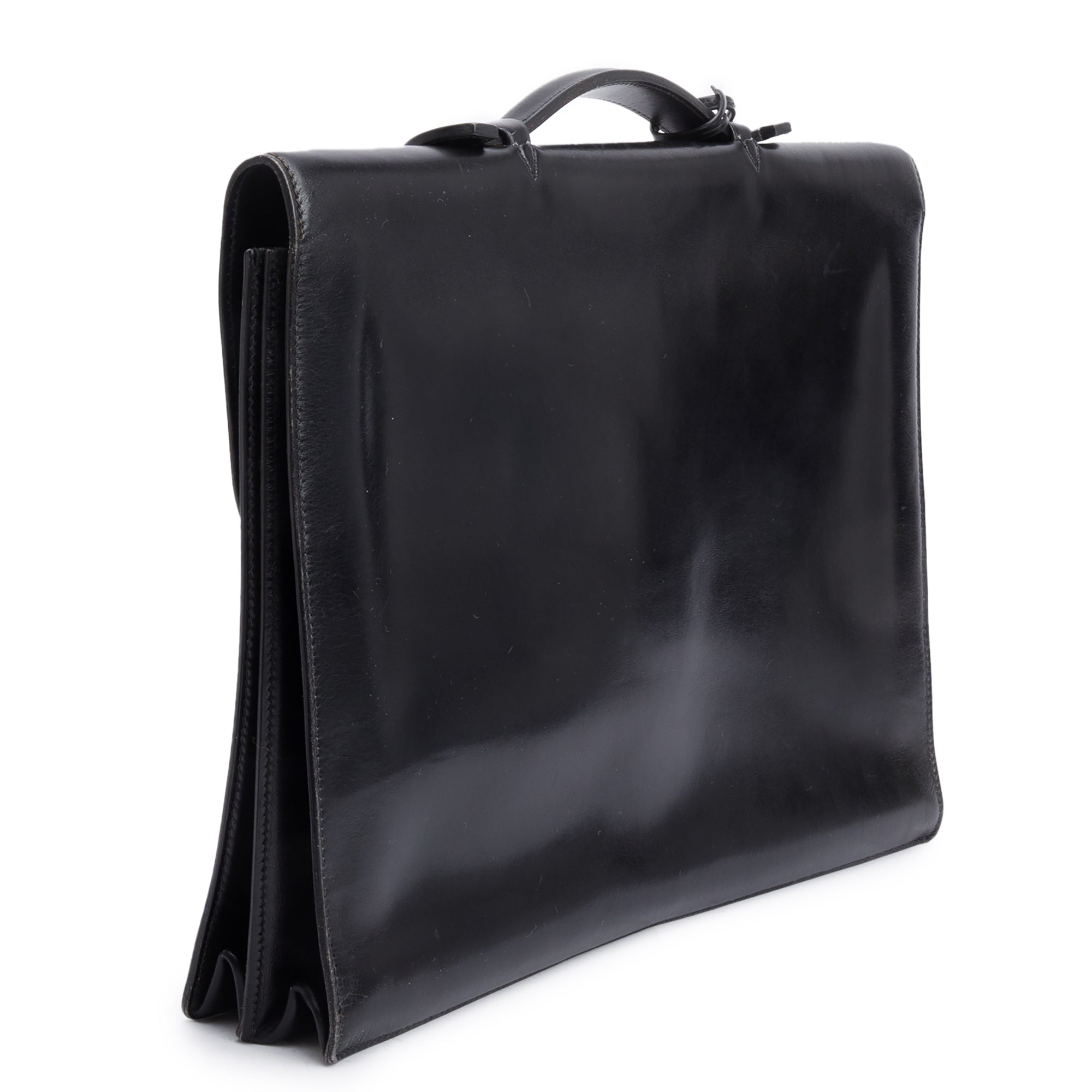 Hermes Vintage Noir Box Leather Sac A Depenches 38 Briefcase